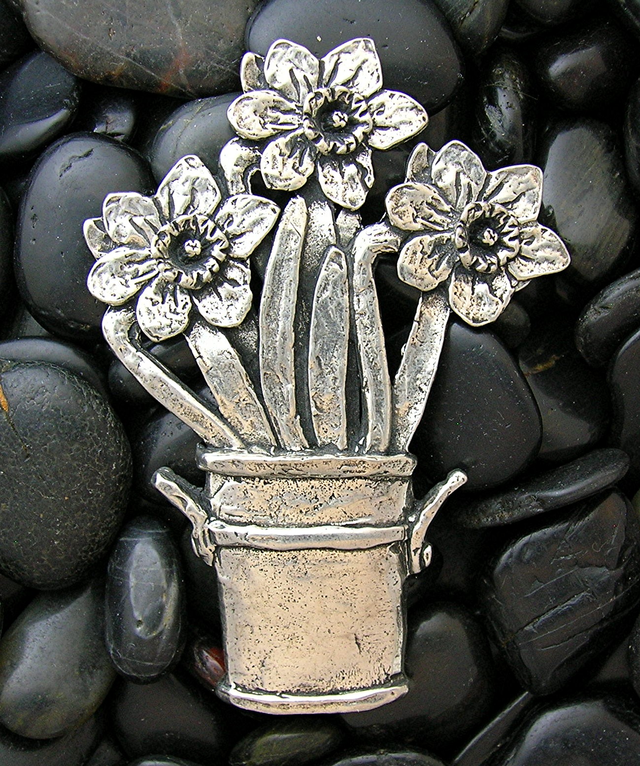 Silver Pot Of Flowers Brooch SHERIDAN
