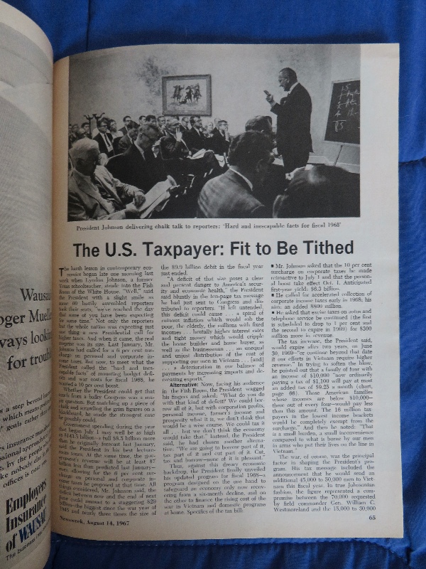 Newsweek Magazine August 14, 1967 Tax Hike