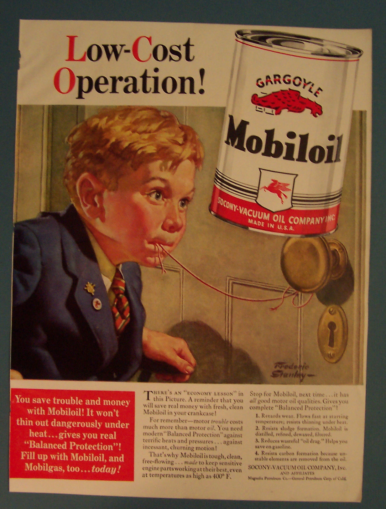 1940 Gargoyle Mobiloil with Boy & String By F Stanley