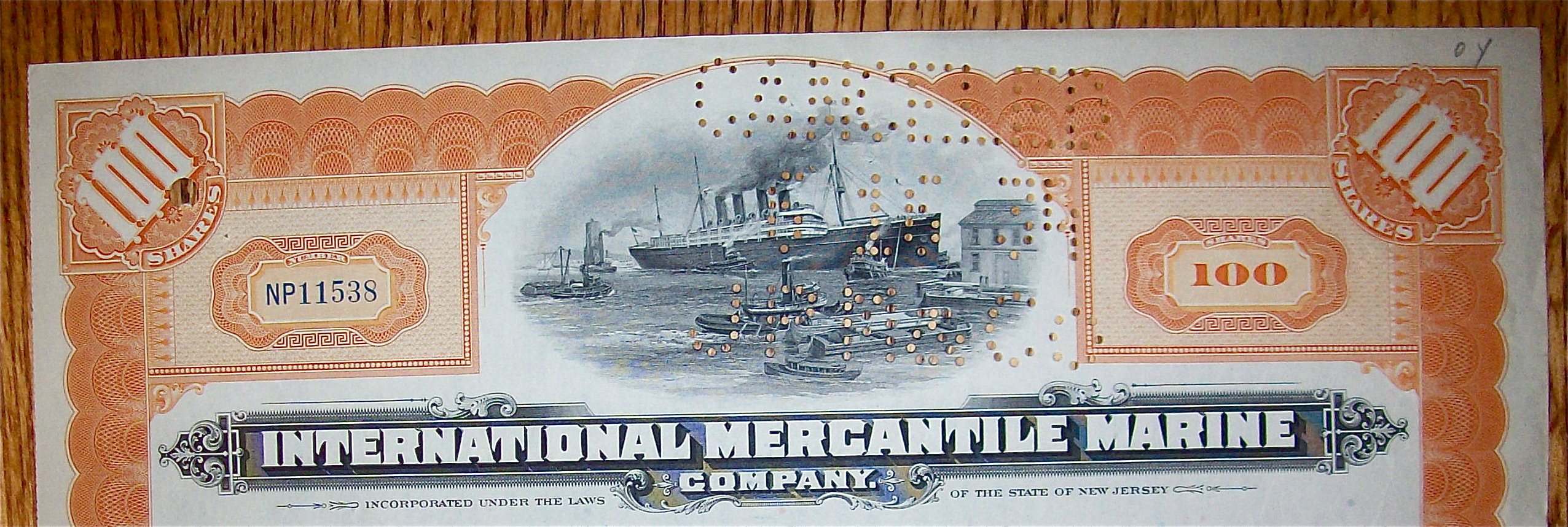1934 International Mercantile Marine 100 Shares Stock