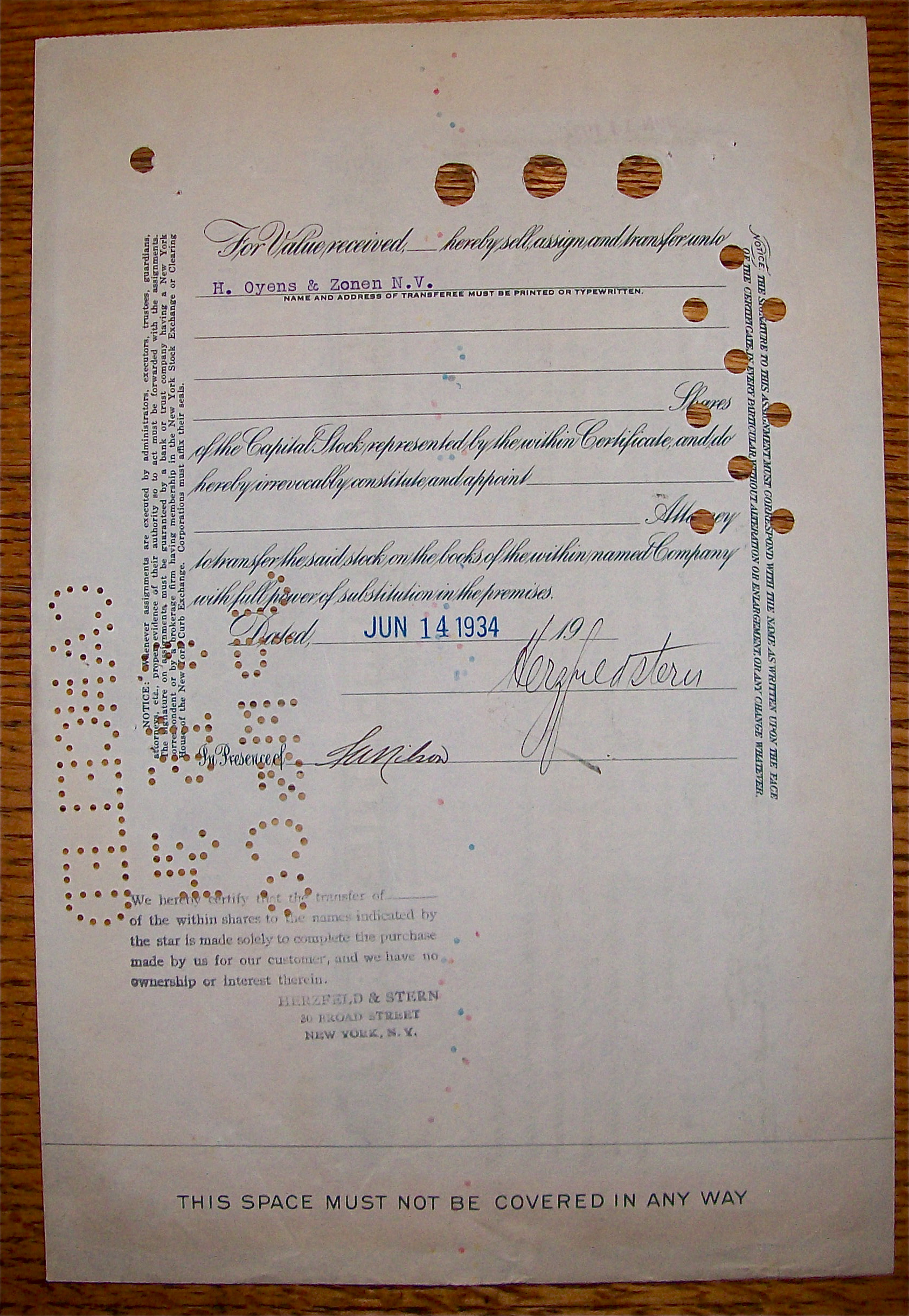 1934 International Mercantile Marine 100 Shares Stock