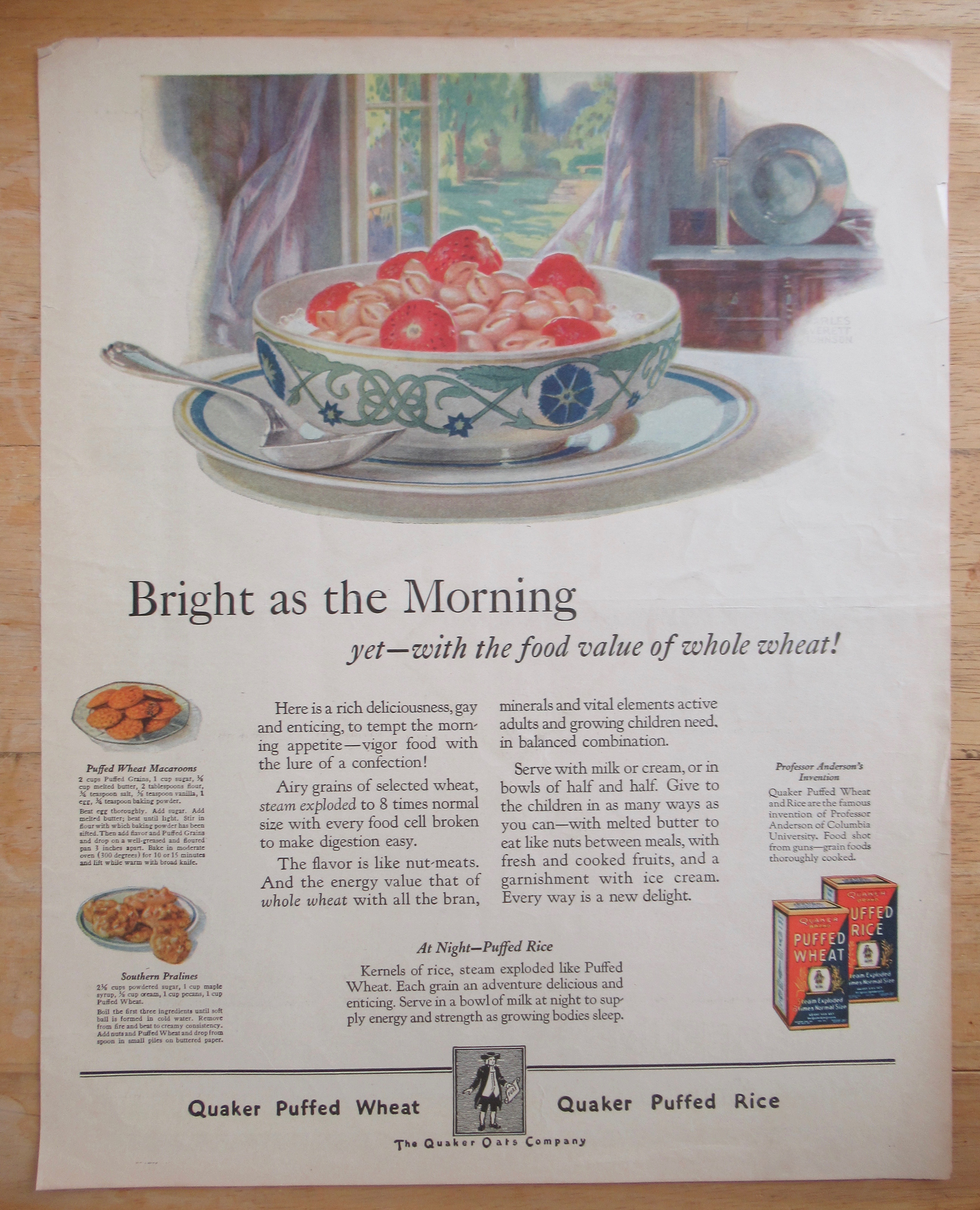 1924 Quaker Puffed Wheat with Bowl Of Cereal