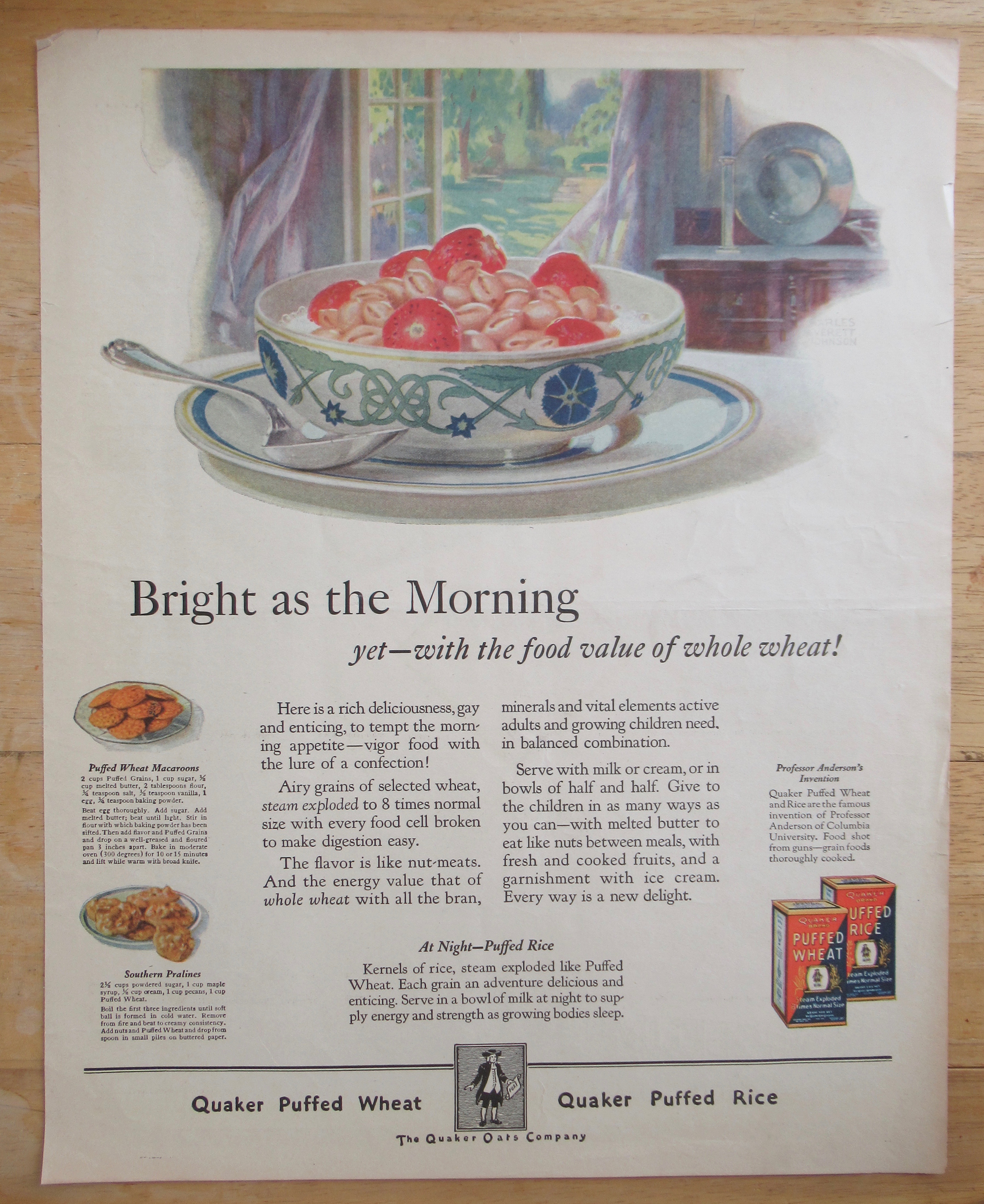 1924 Quaker Puffed Wheat with Bowl Of Cereal