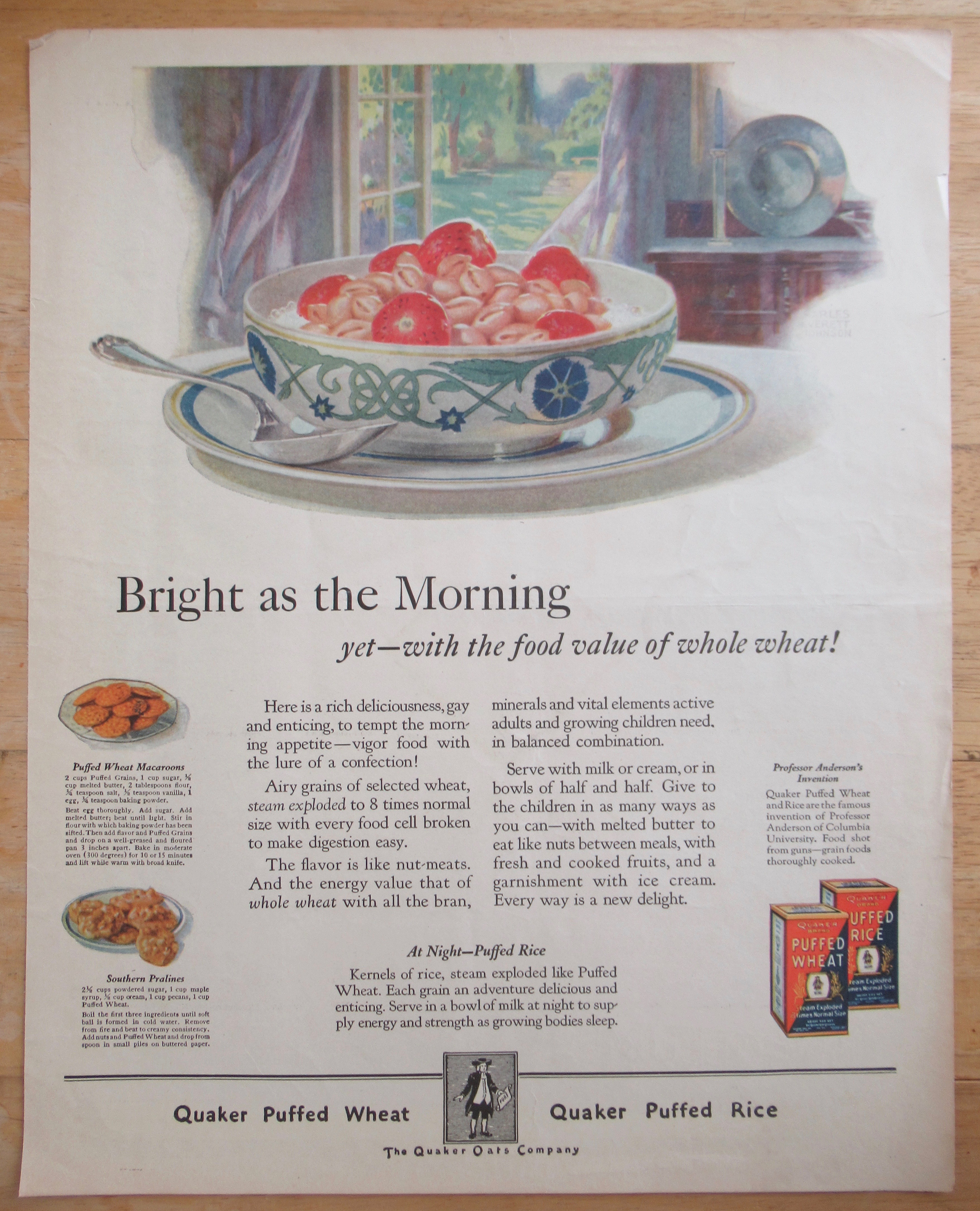 1924 Quaker Puffed Wheat with Bowl Of Cereal