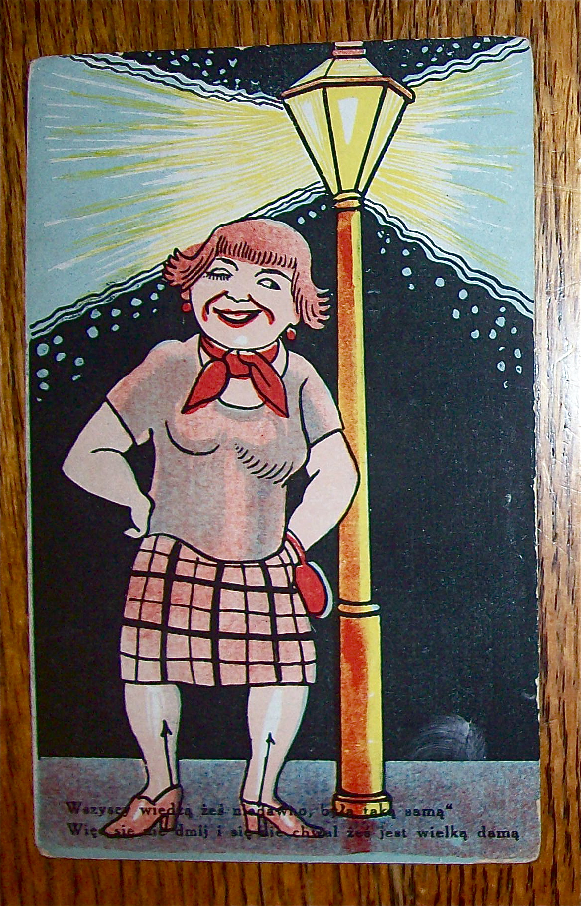 A Woman Standing By A Street Light Postcard