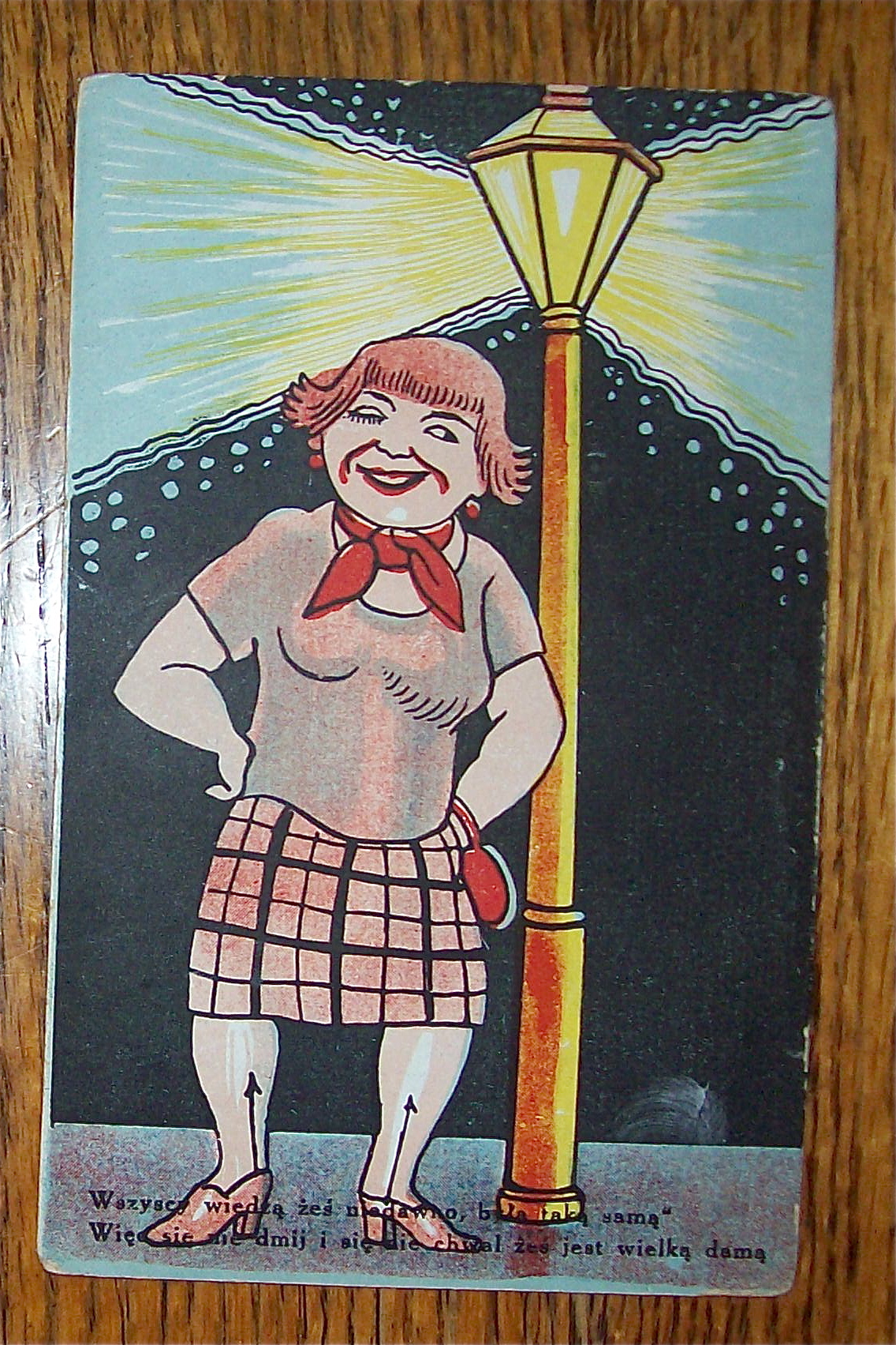 A Woman Standing By A Street Light Postcard