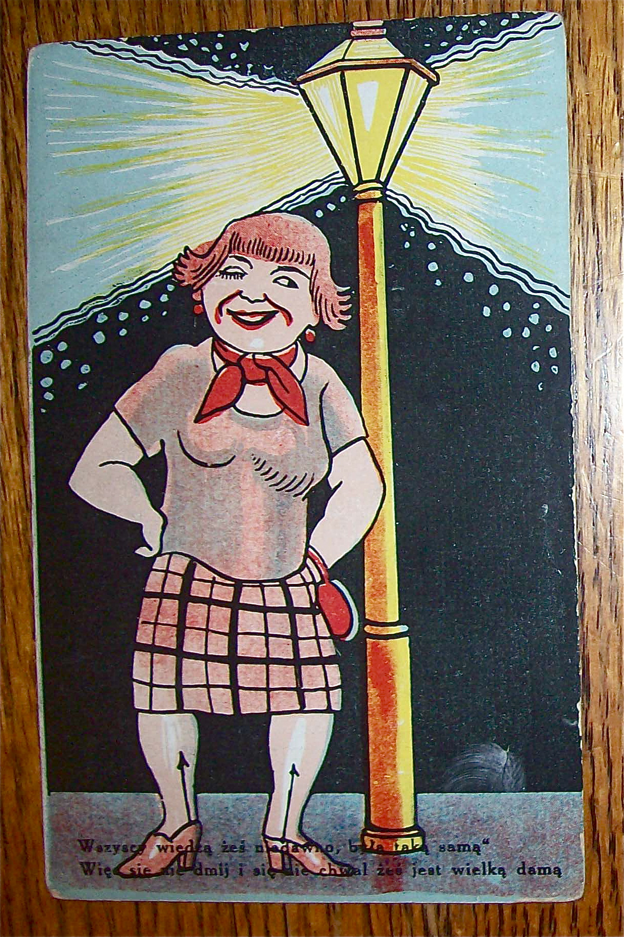 A Woman Standing By A Street Light Postcard