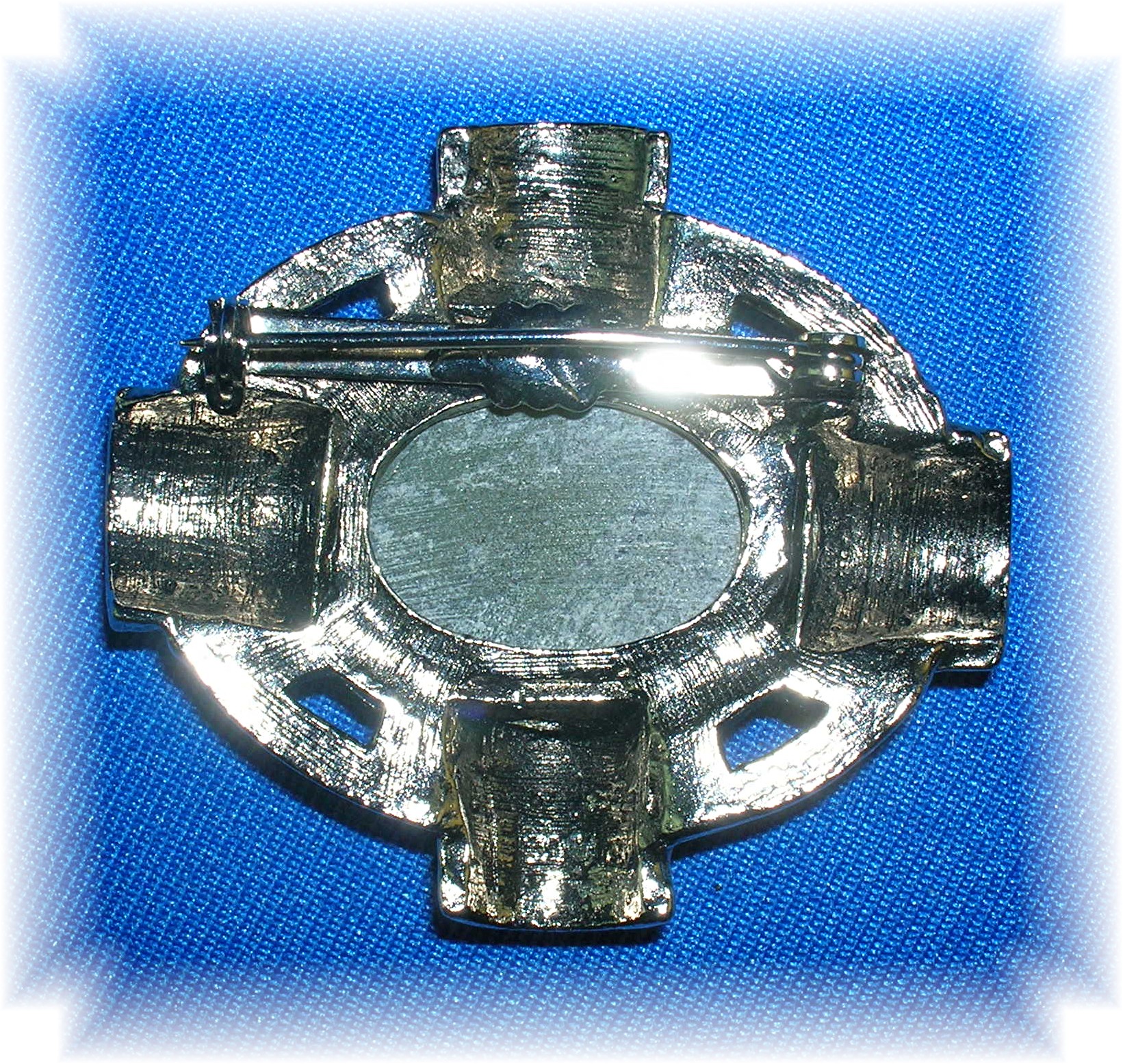 Silvertone Thistles and Jade Green Marble Brooch Pin