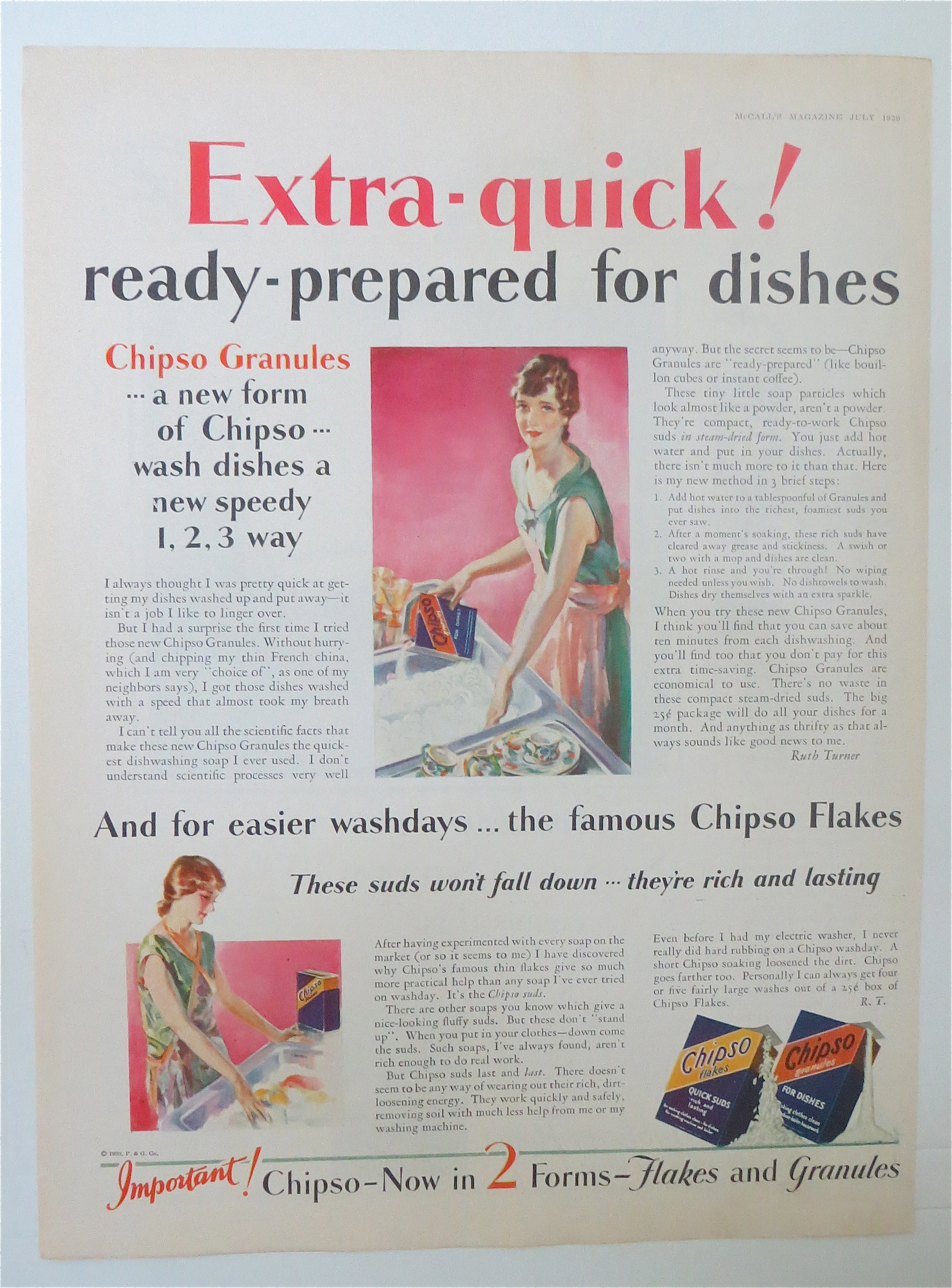 1930 Chipso Flakes & Granules with Woman Washing Dishes