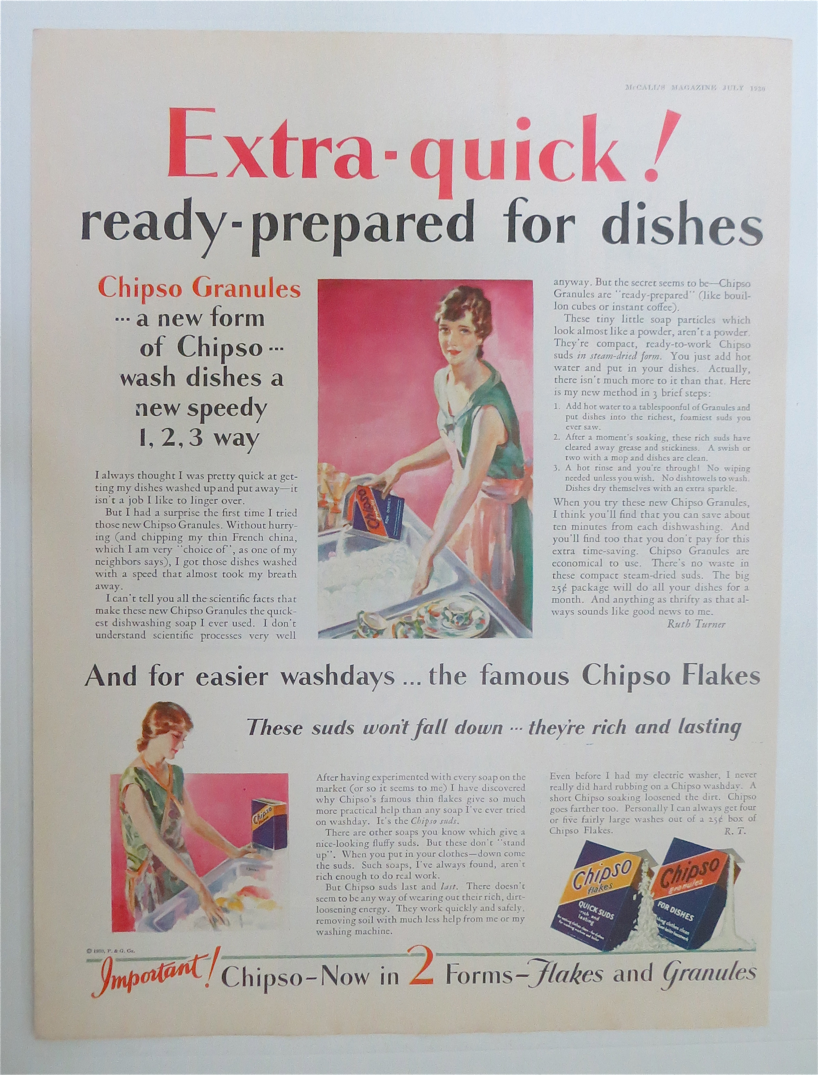 1930 Chipso Flakes & Granules with Woman Washing Dishes