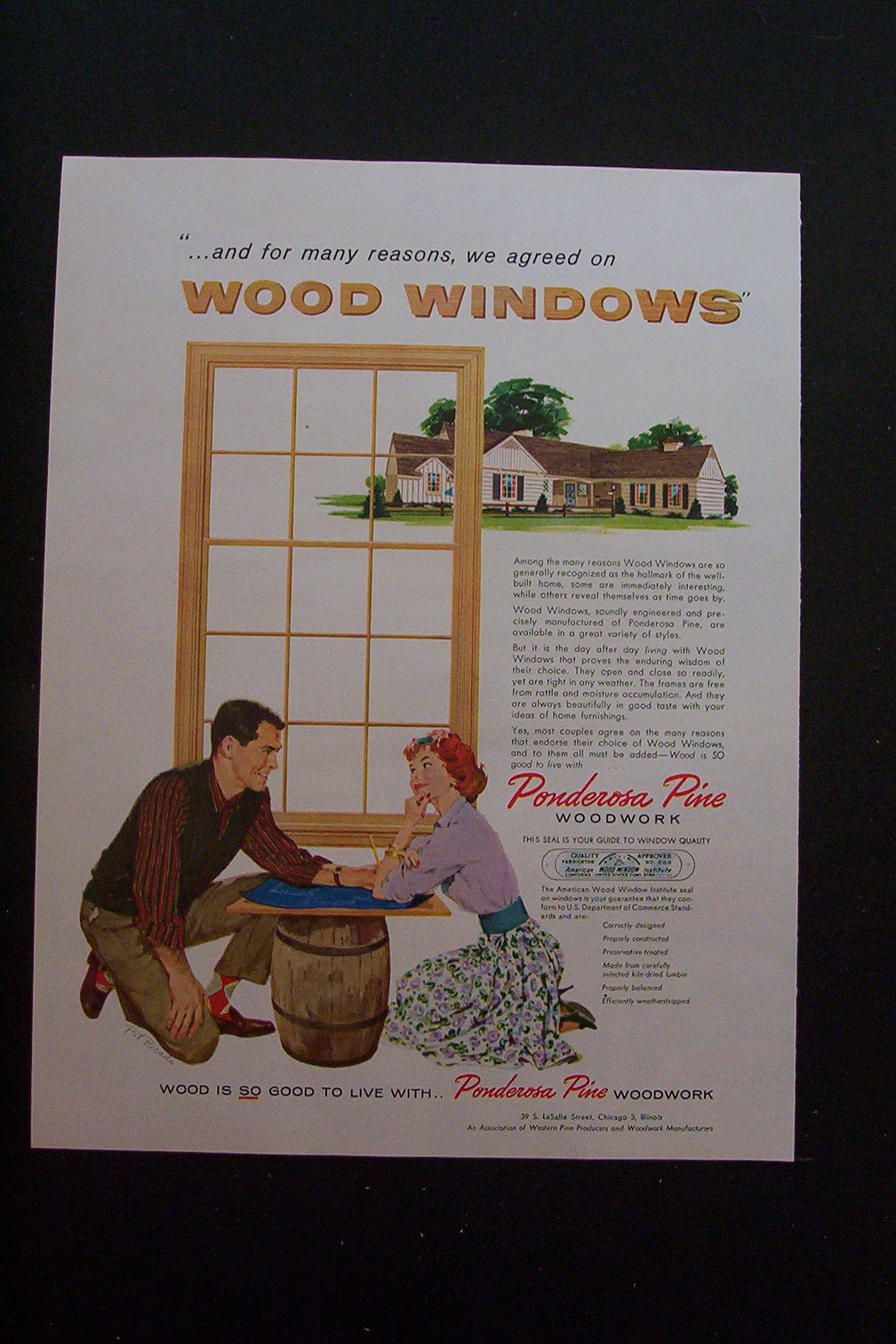 1959 Ponderosa Pine Woodwork with Man & Woman Talking