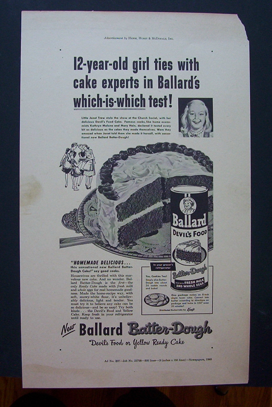 1948 Ballard Batter Dough Newspaper Proof w/Young Girl