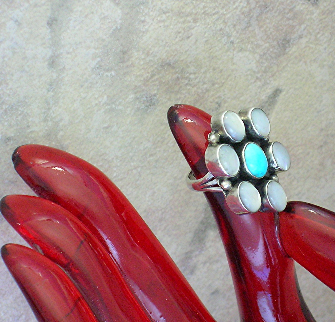 Native American Sterling Silver Turquoise Moonstone Rin