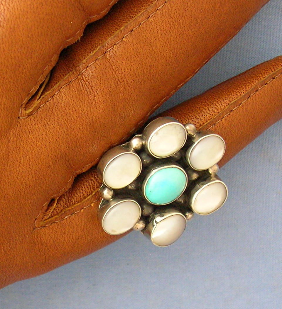 Native American Sterling Silver Turquoise Moonstone Rin