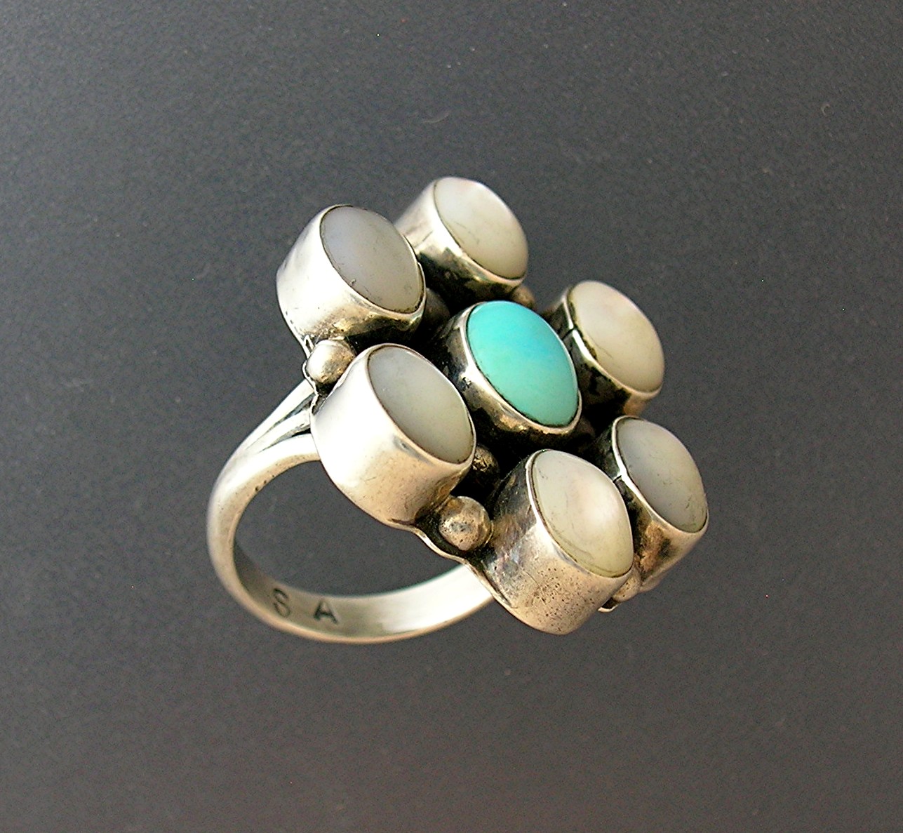 Native American Sterling Silver Turquoise Moonstone Rin