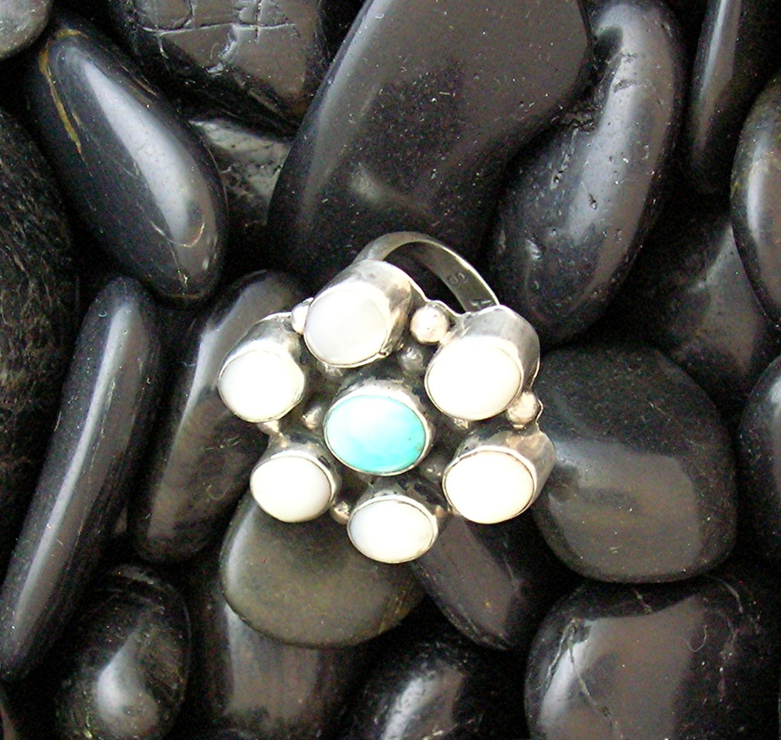 Native American Sterling Silver Turquoise Moonstone Rin