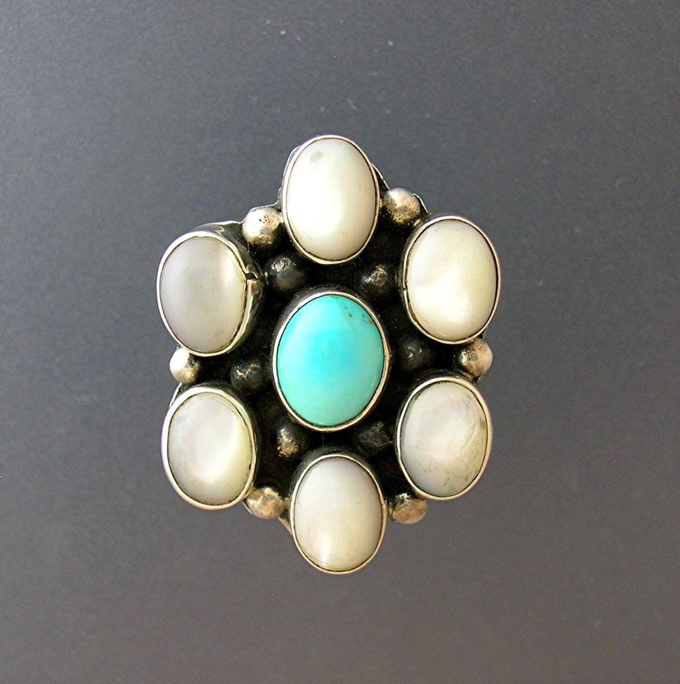 Native American Sterling Silver Turquoise Moonstone Rin