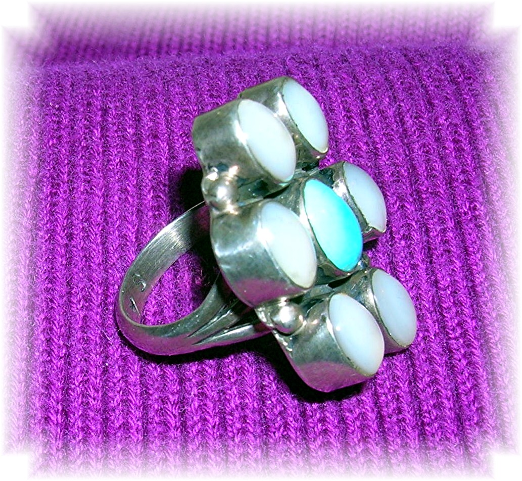 Native American Sterling Silver Turquoise Moonstone Rin
