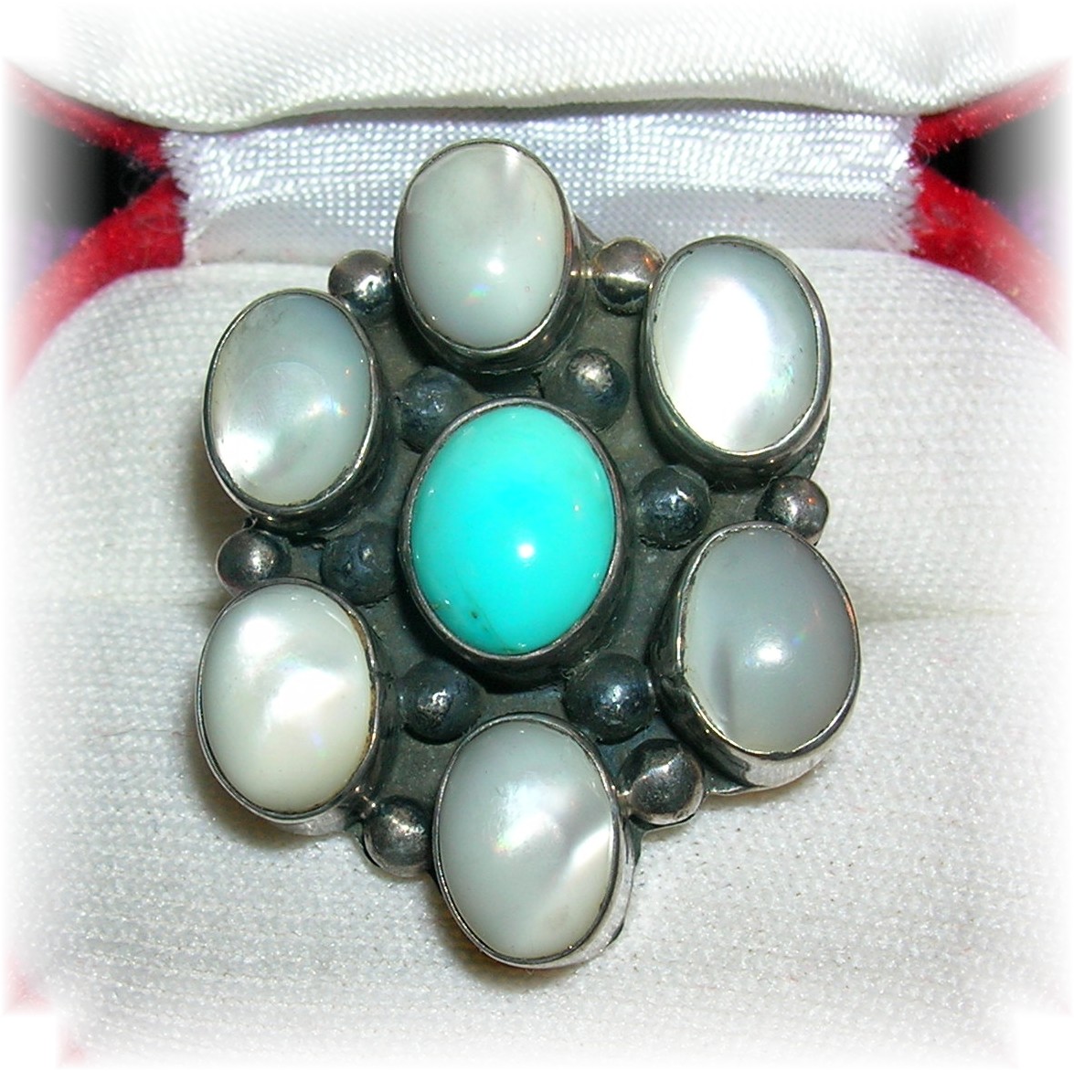 Native American Sterling Silver Turquoise Moonstone Rin
