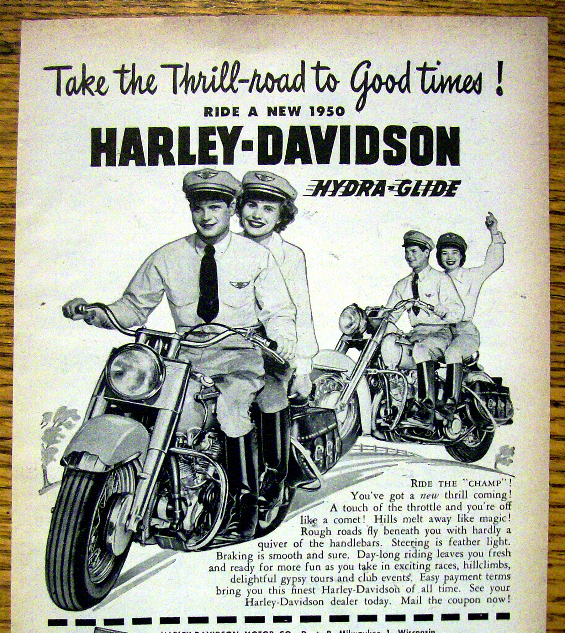 1949 Harley Davidson Hydra Glide Motorcycle with Couple
