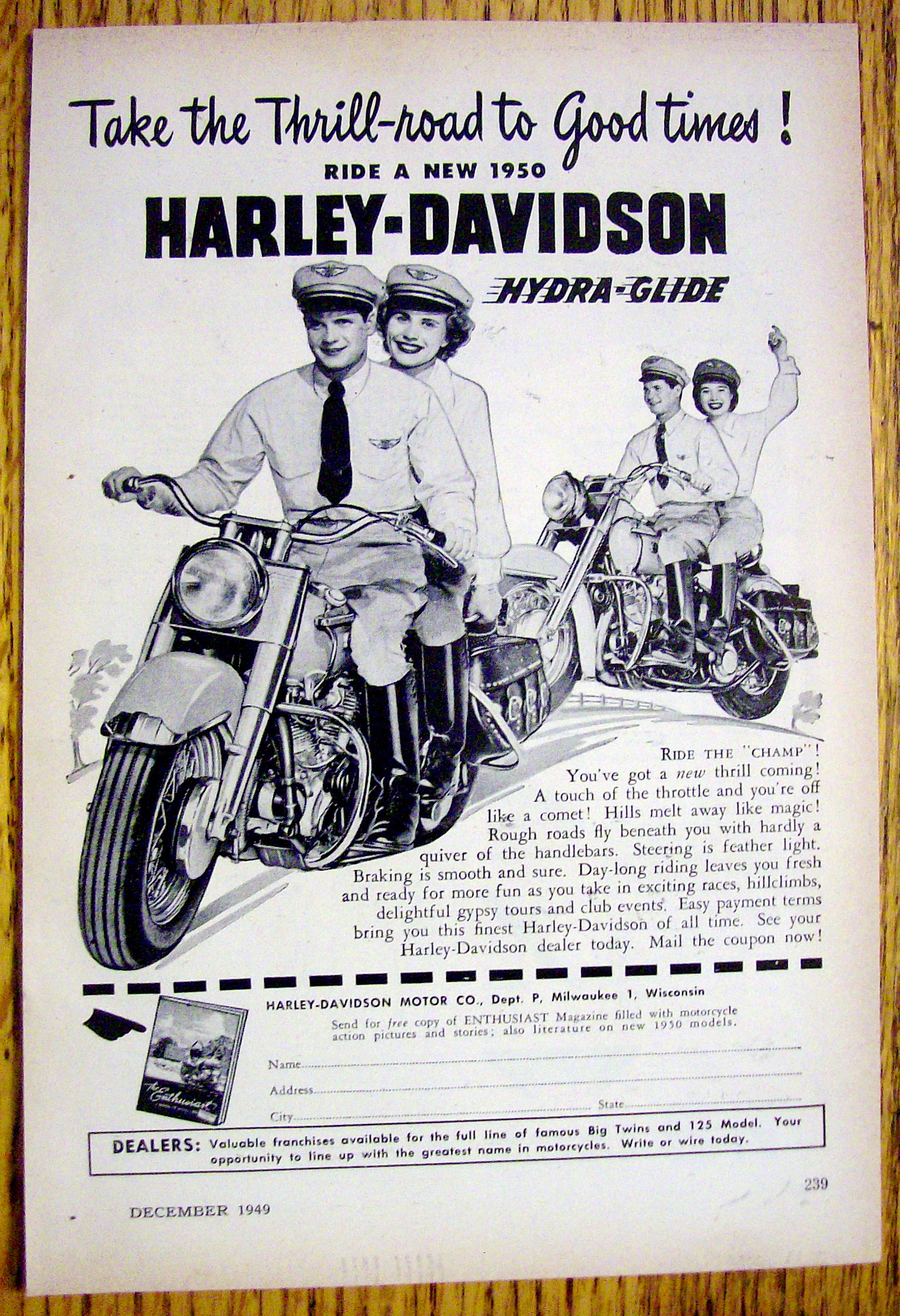 1949 Harley Davidson Hydra Glide Motorcycle with Couple