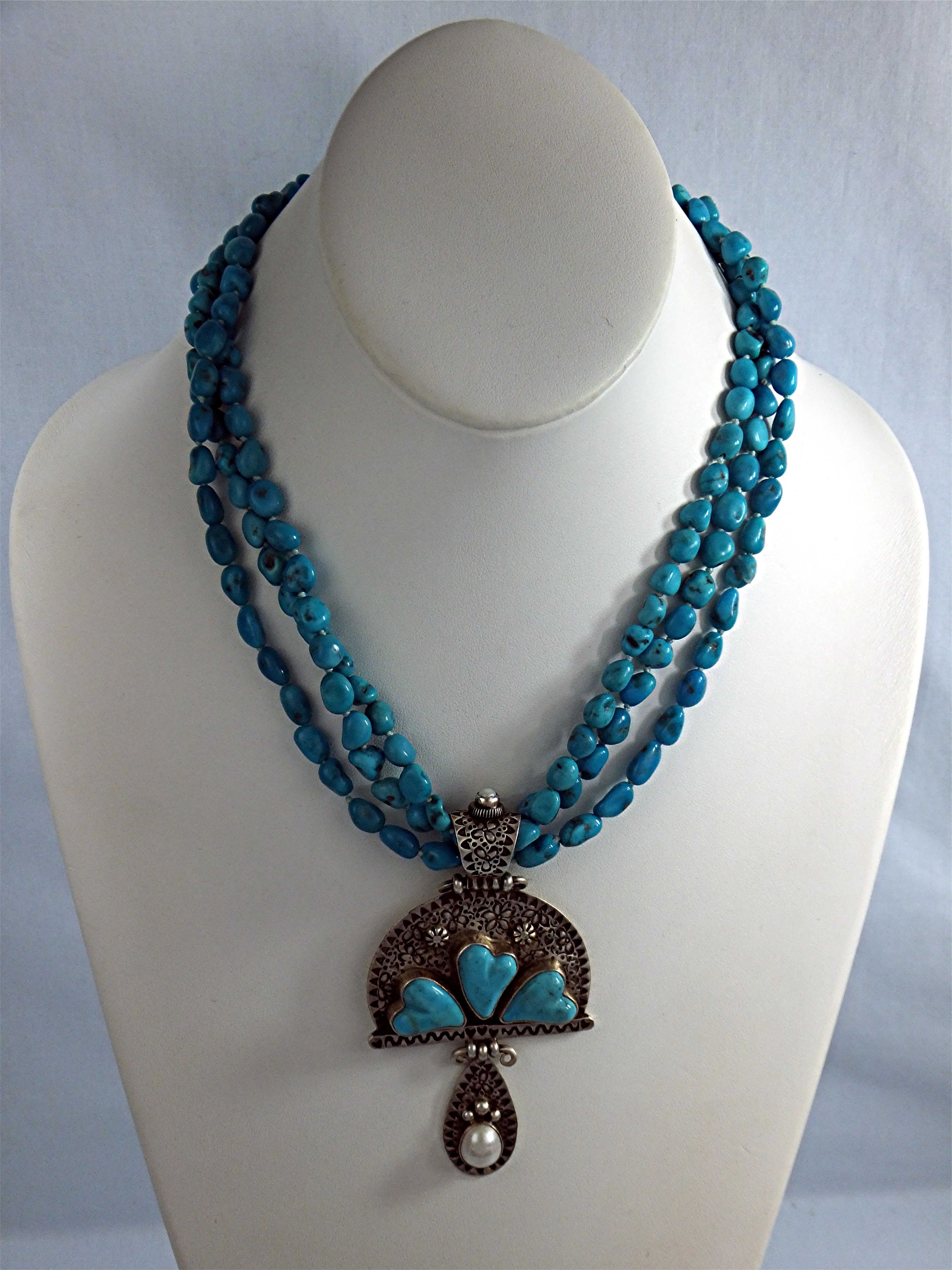 David Troutman Sleeping Beauty Turquoise Hearts  Pearls