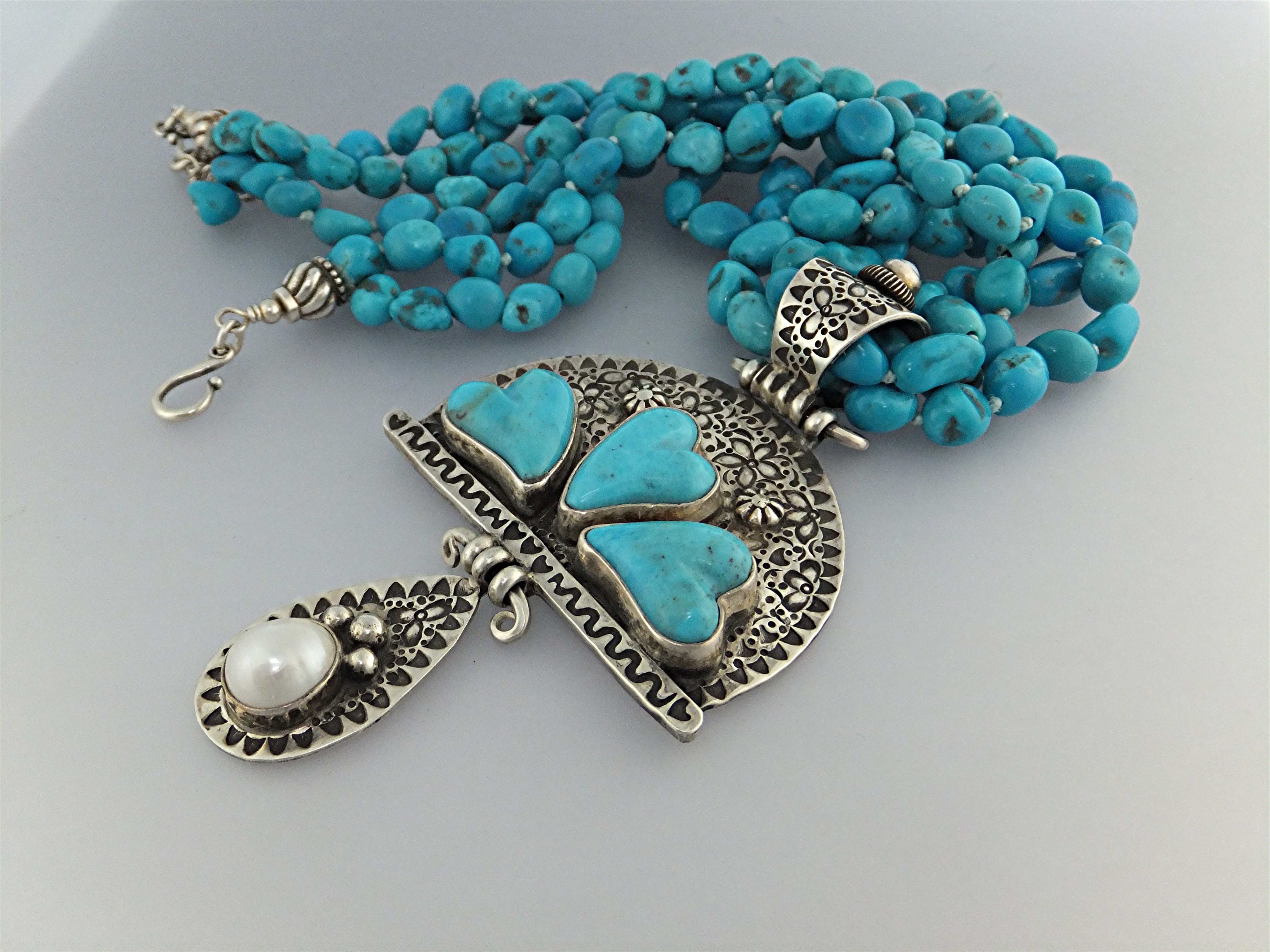 David Troutman Sleeping Beauty Turquoise Hearts  Pearls
