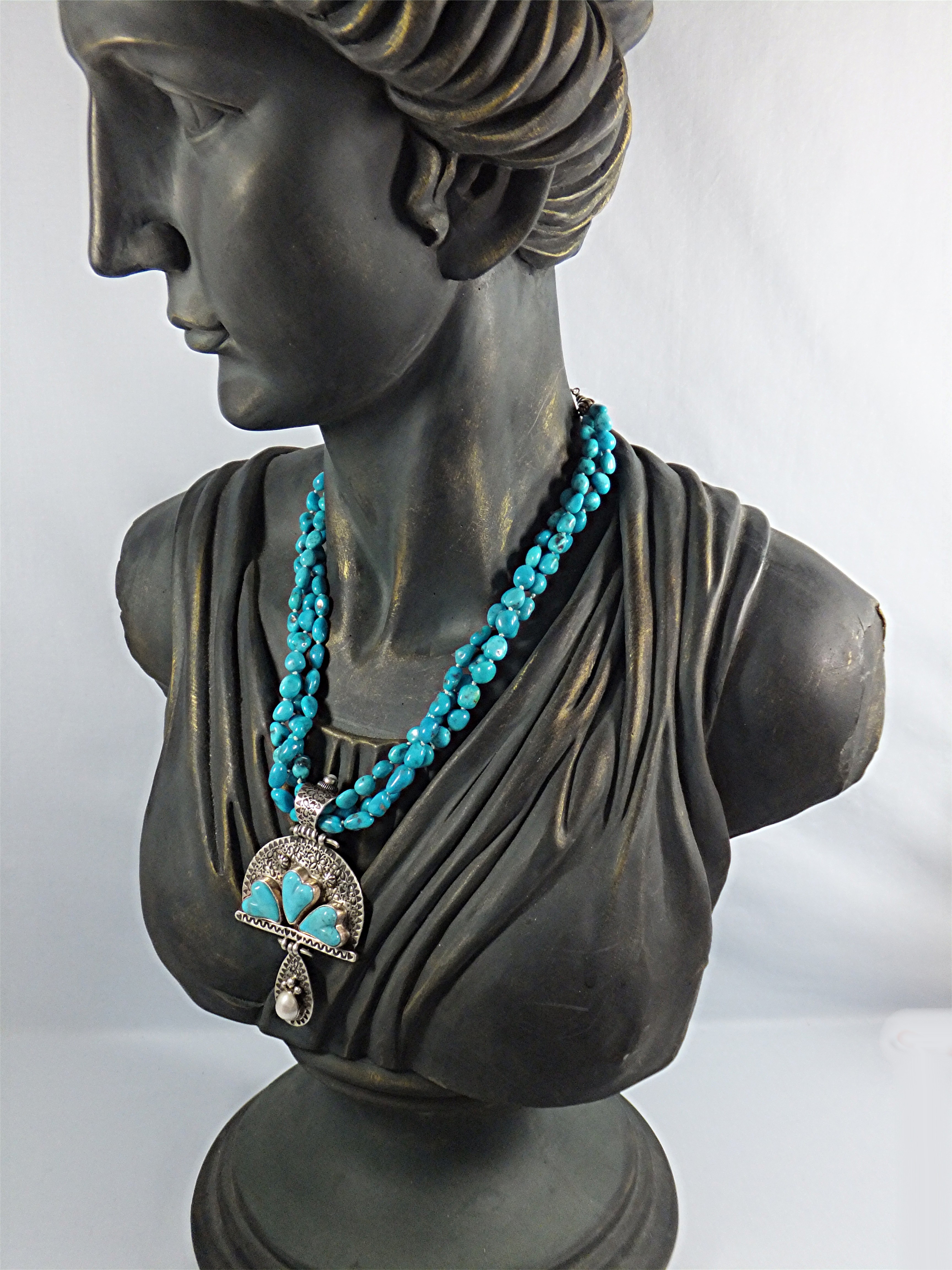 David Troutman Sleeping Beauty Turquoise Hearts  Pearls