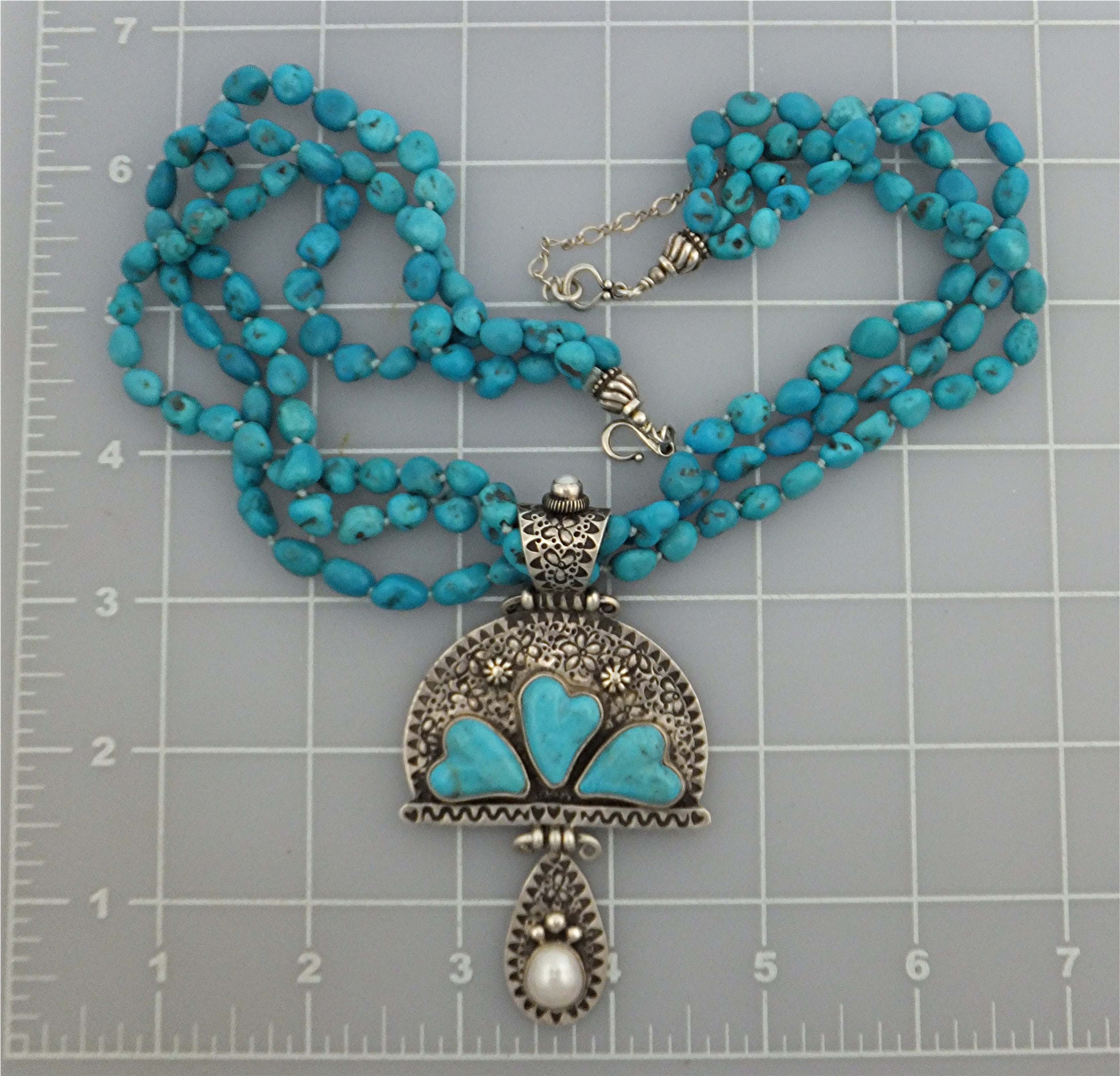 David Troutman Sleeping Beauty Turquoise Hearts  Pearls
