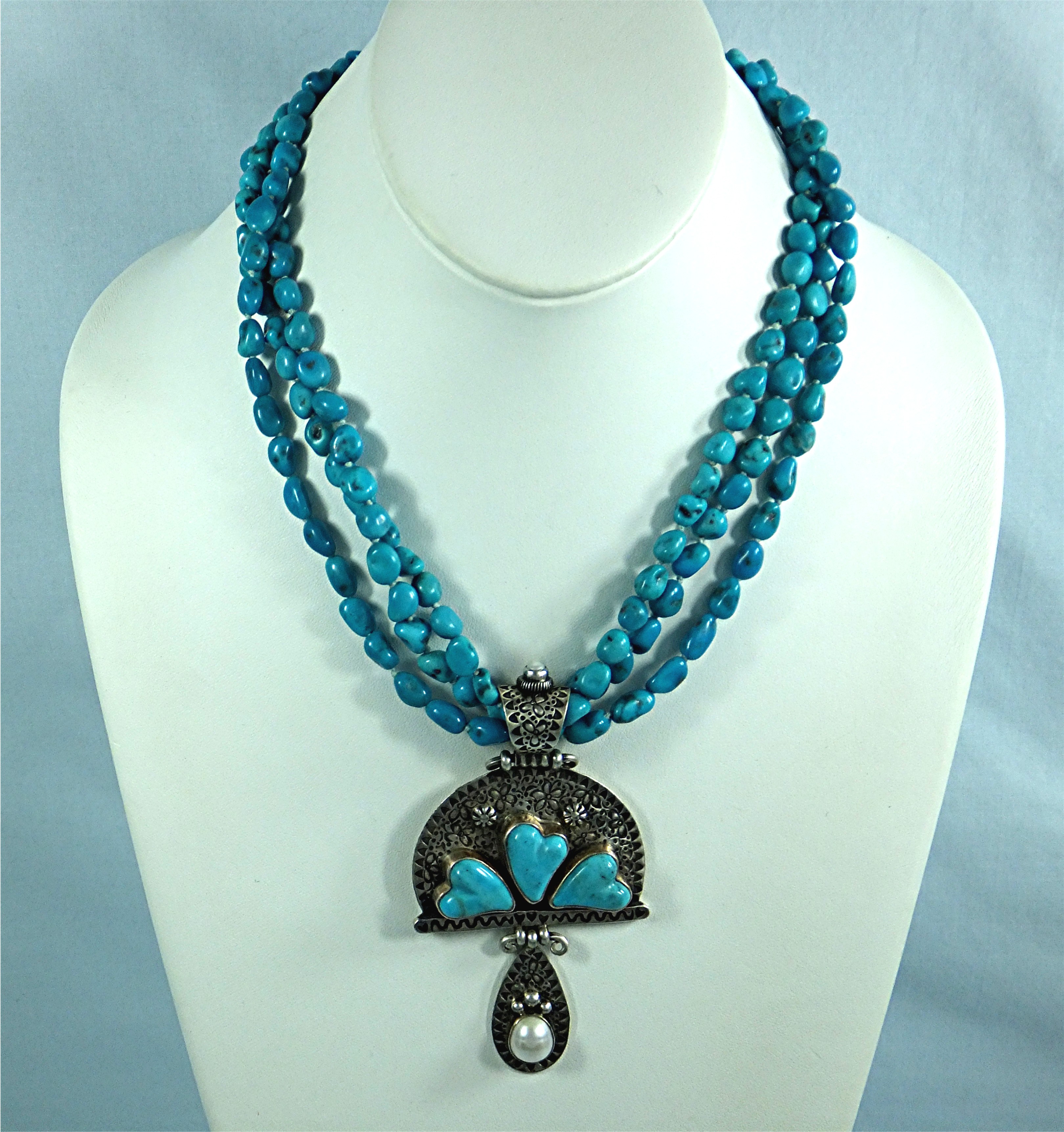David Troutman Sleeping Beauty Turquoise Hearts Pearls
