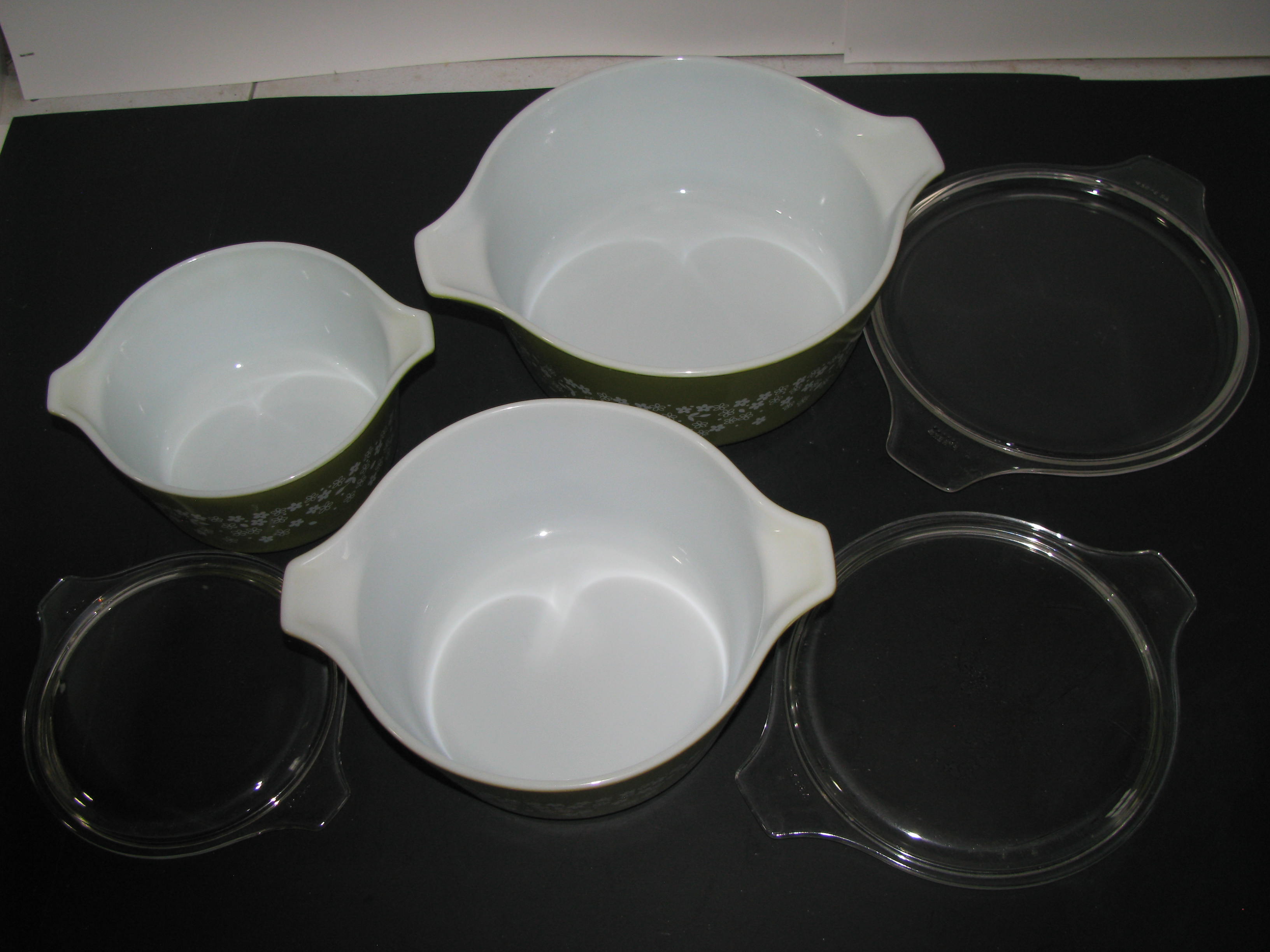 Vintage Pyrex Spring Blossom Green Casseroles