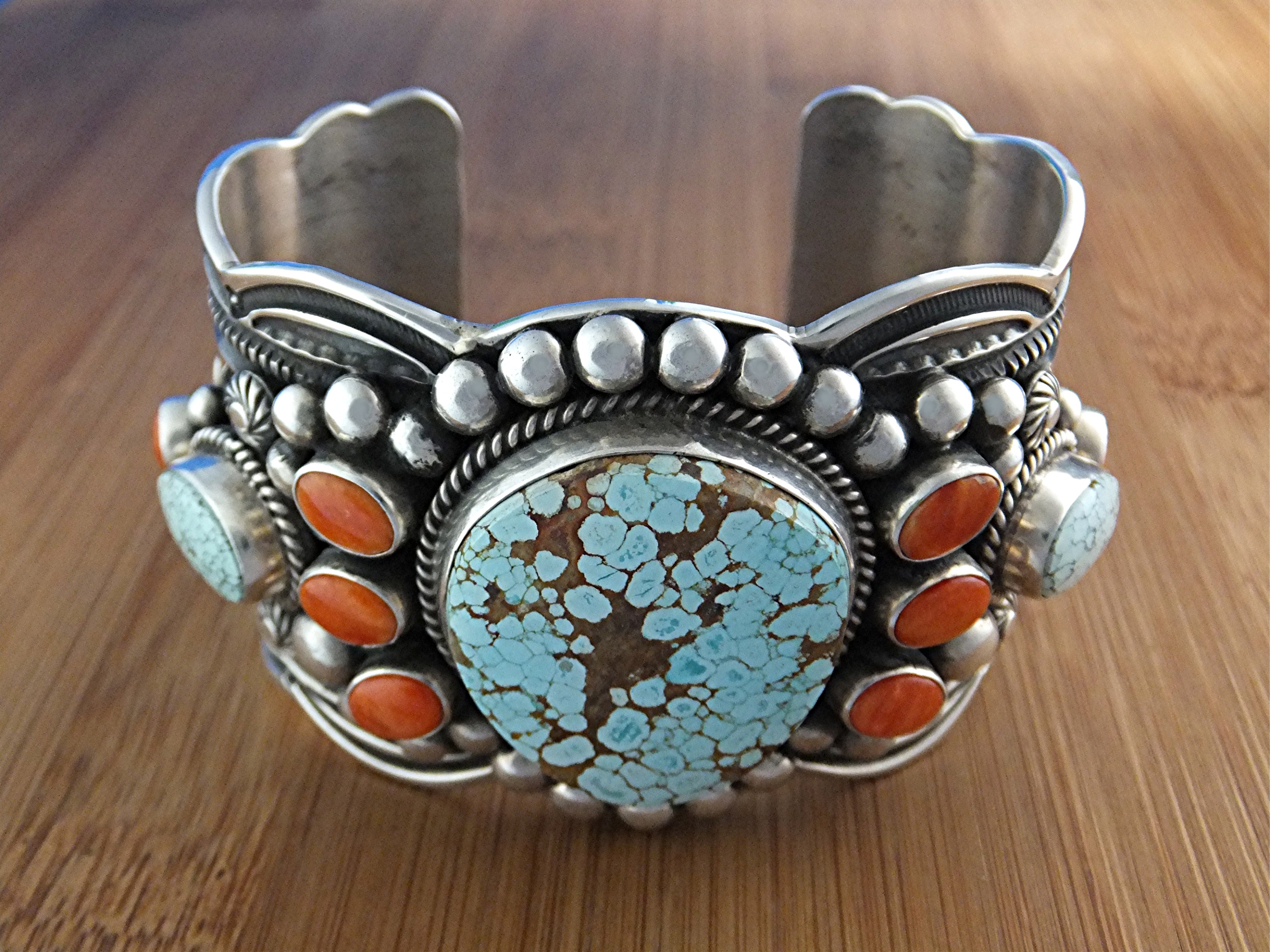 Darrel Cadman Sterling Silver Turquoise Coral Cuff Nava