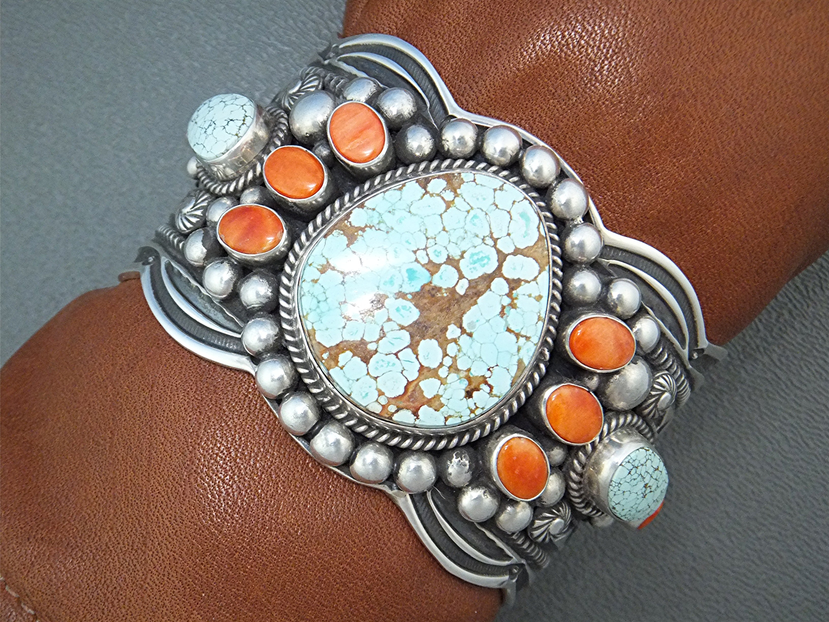 Darrel Cadman Sterling Silver Turquoise Coral Cuff Nava