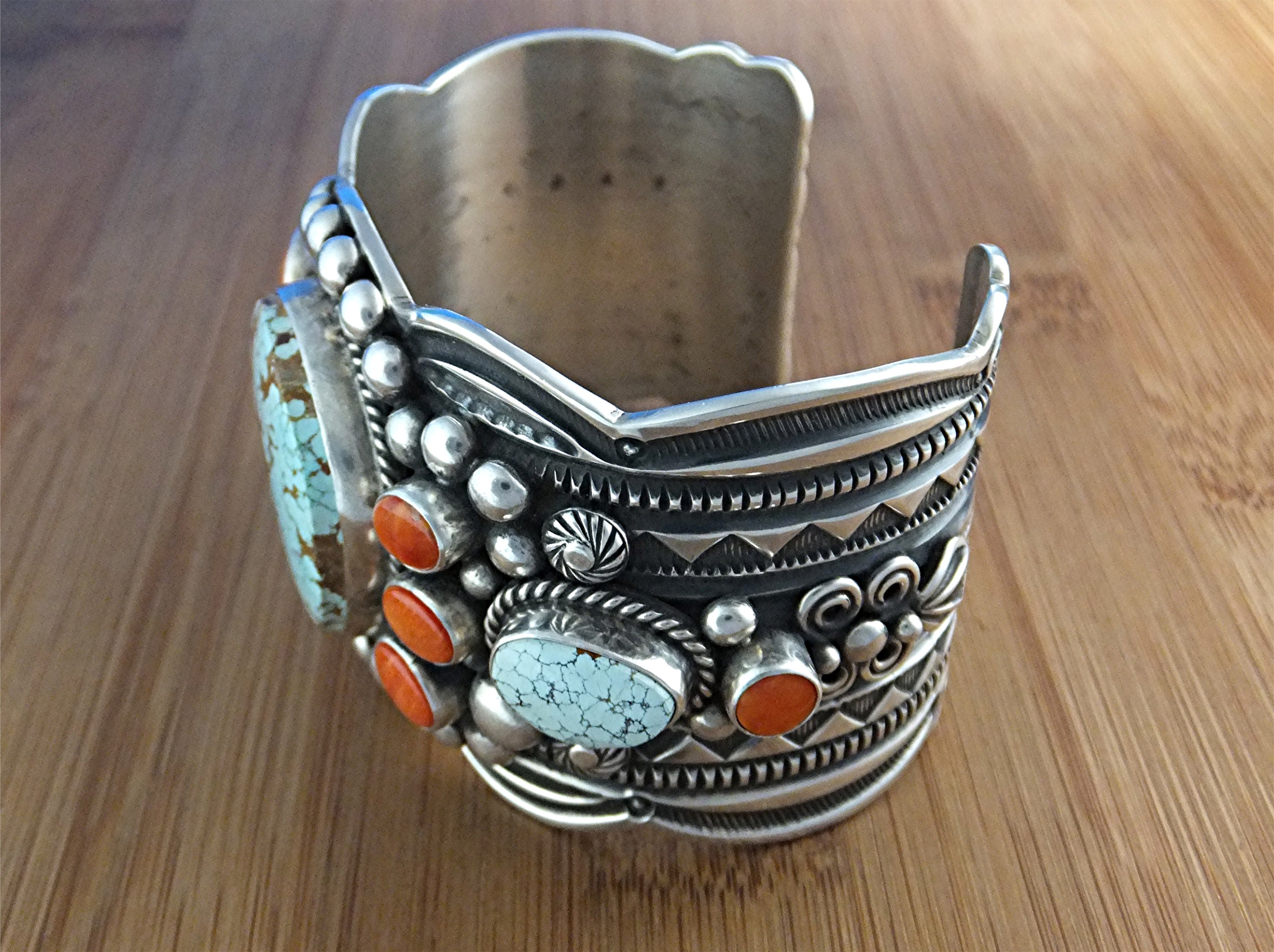 Darrel Cadman Sterling Silver Turquoise Coral Cuff Nava