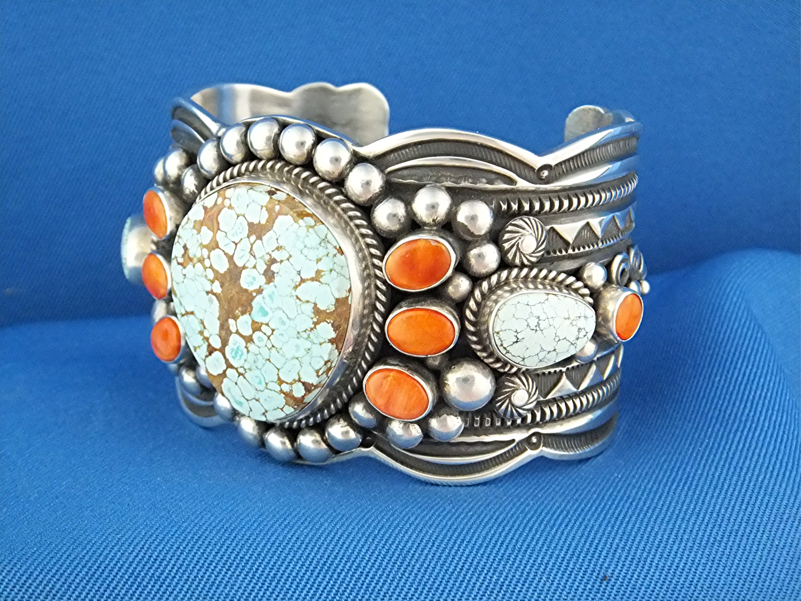 Darrel Cadman Sterling Silver Turquoise Coral Cuff Nava