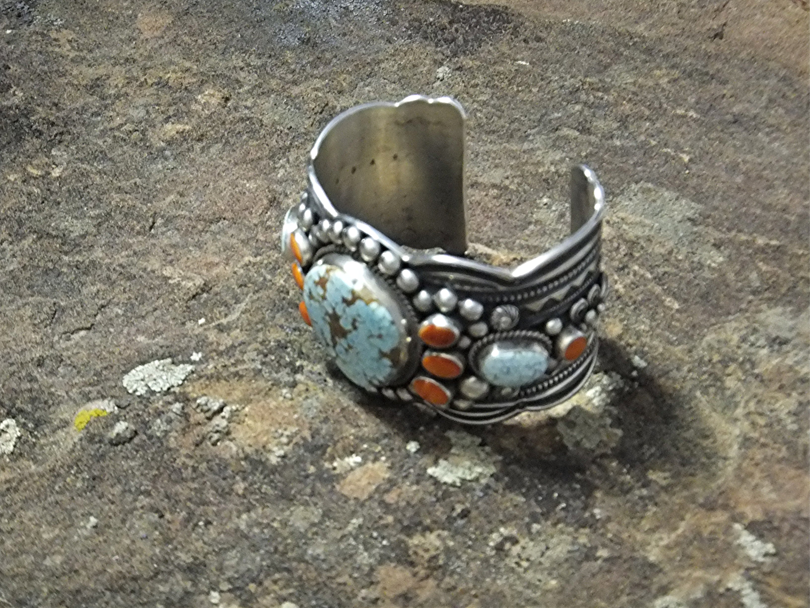 Darrel Cadman Sterling Silver Turquoise Coral Cuff Nava
