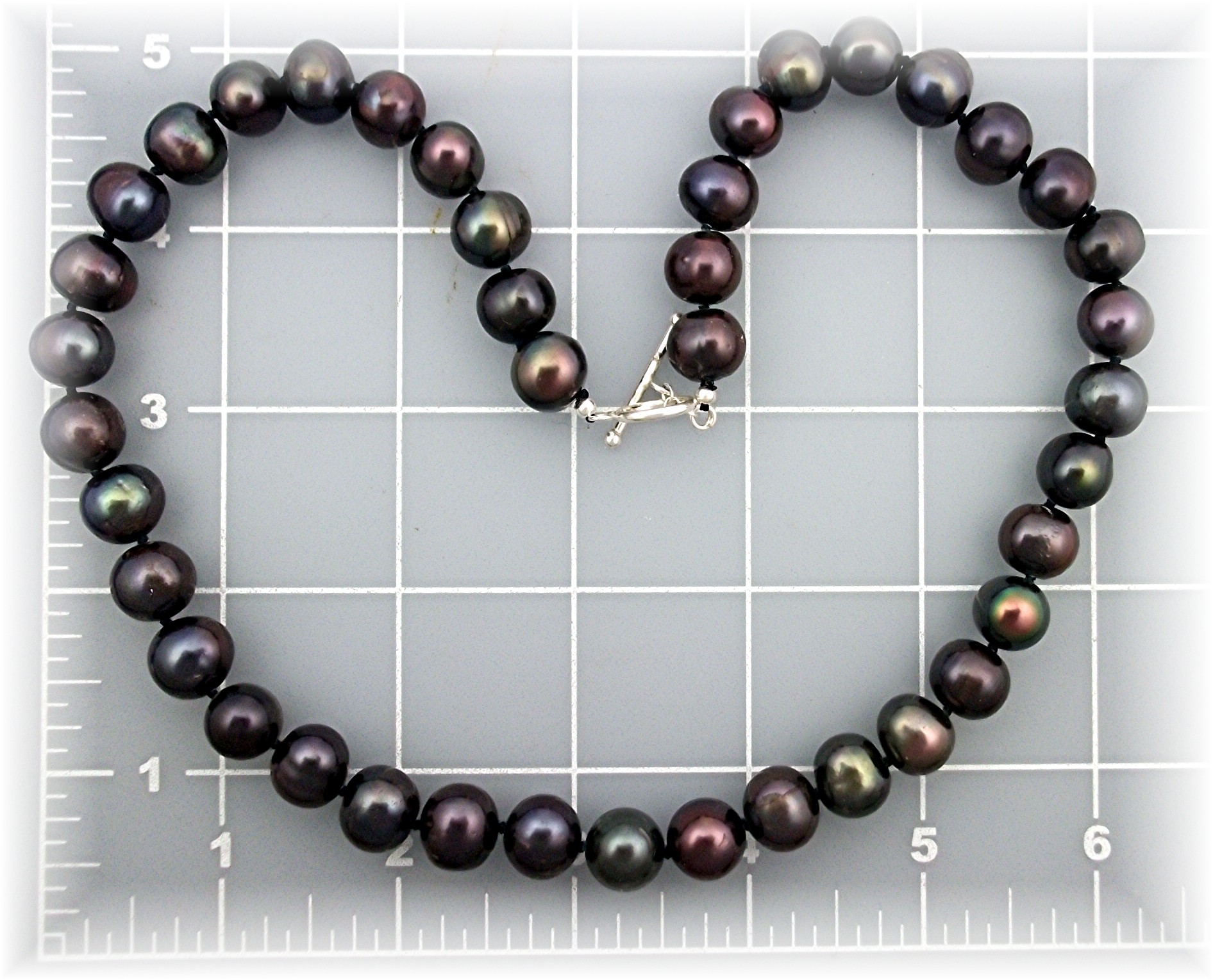 Necklace Black Freshwater Pearls Hand Knotted 9.3mm