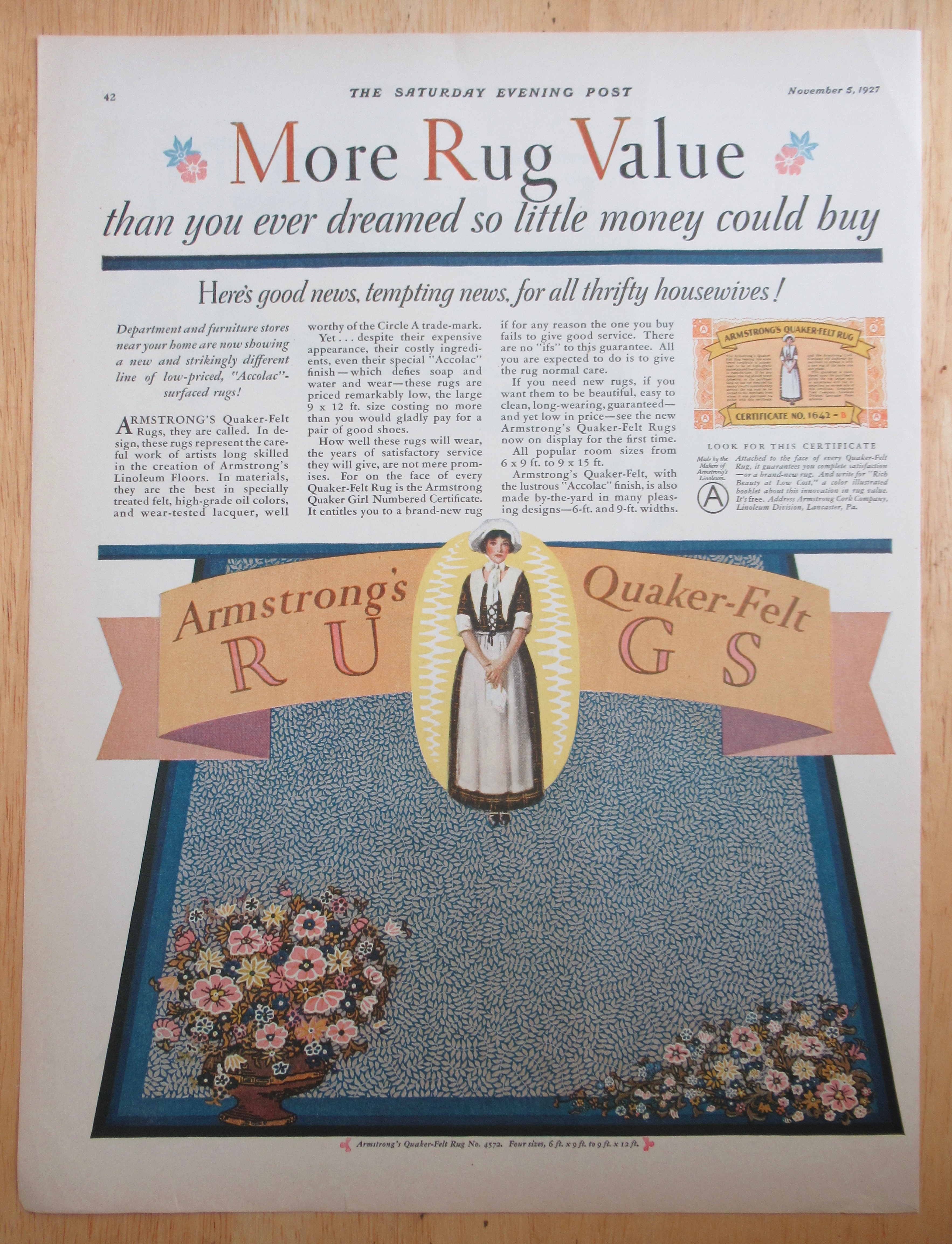 1927 Armstrong Quaker Rugs with Thrifty Housewives