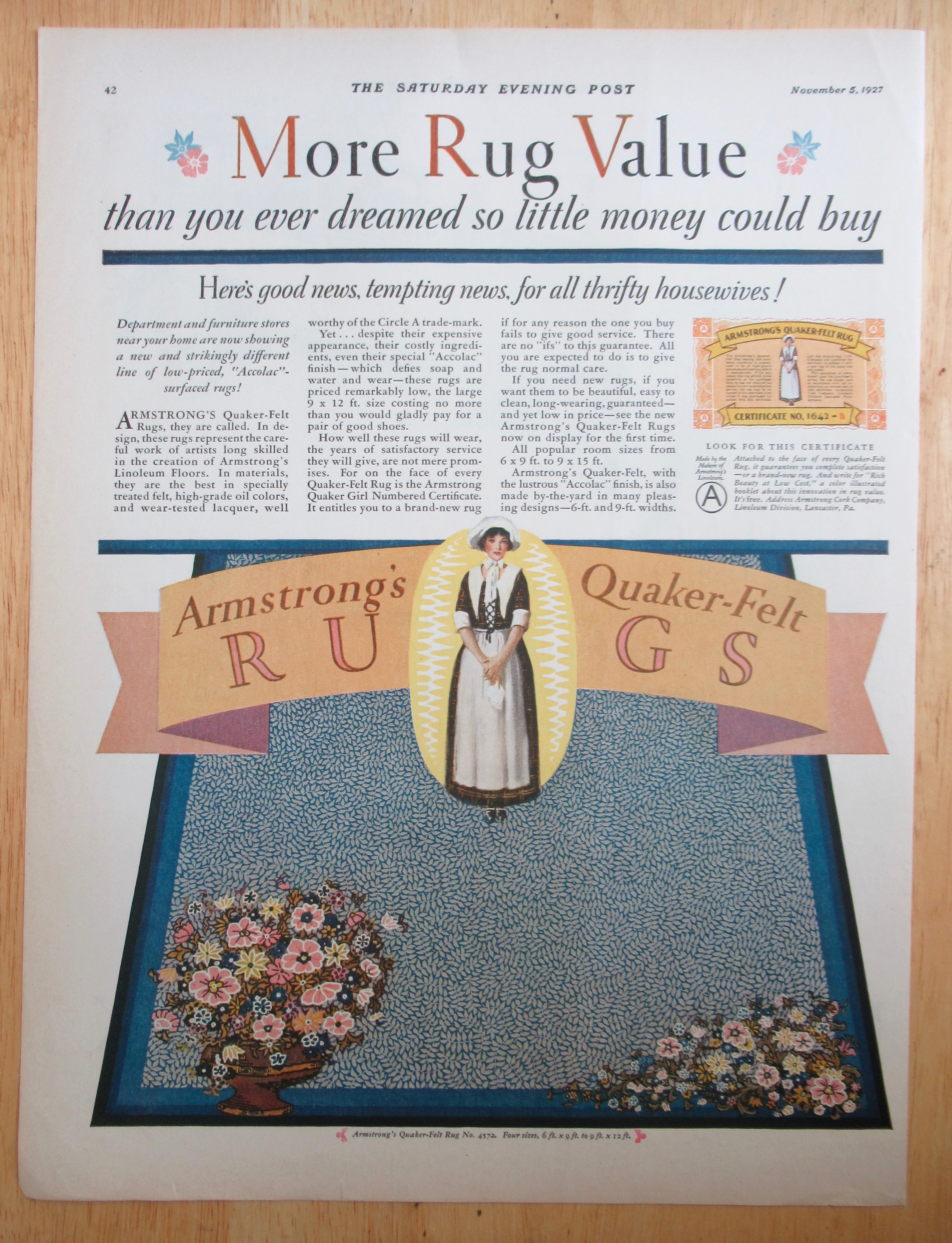 1927 Armstrong Quaker Rugs with Thrifty Housewives