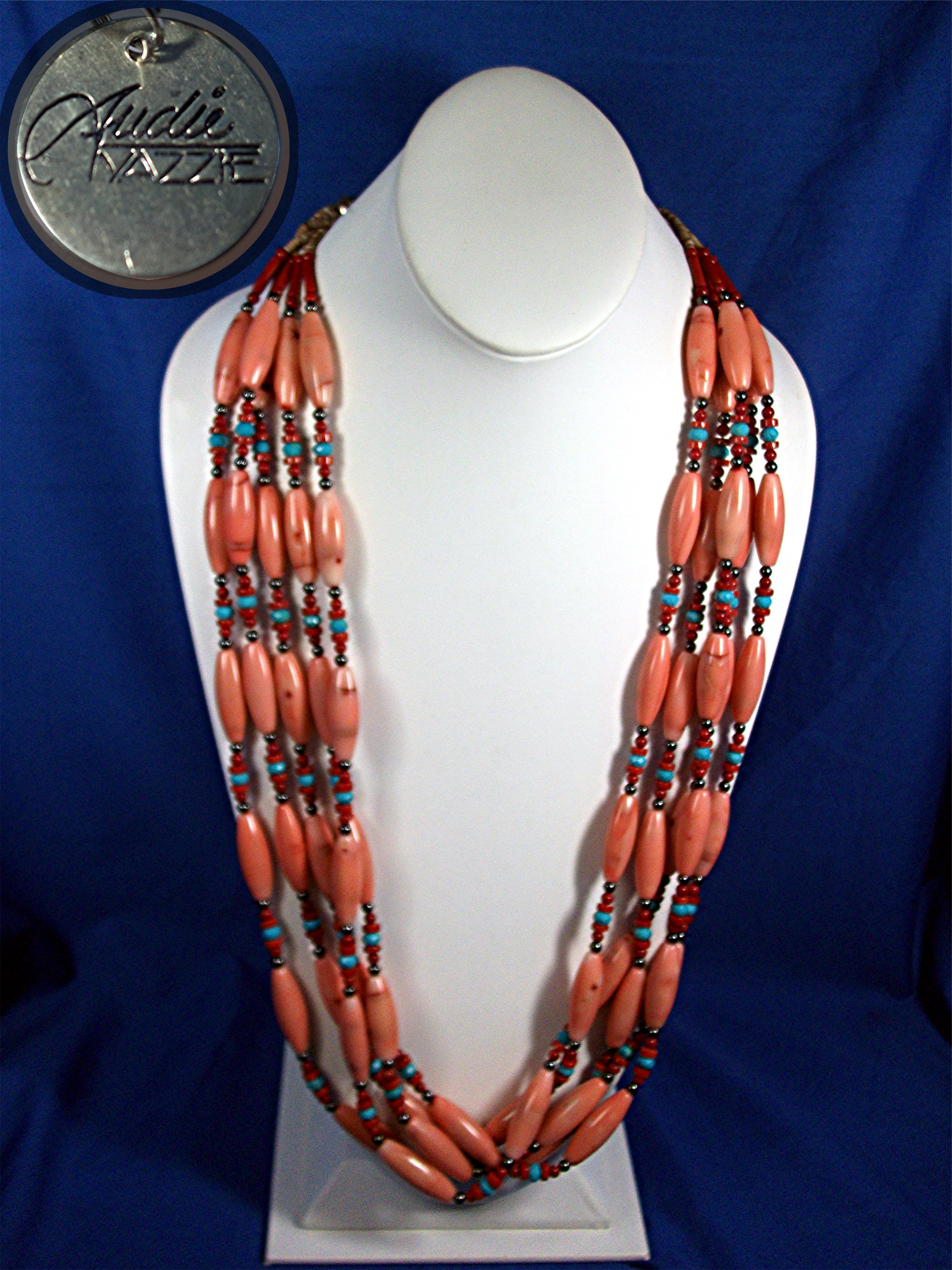 Necklace Pink Red Coral Turquoise Hematite AUDIE YAZZIE