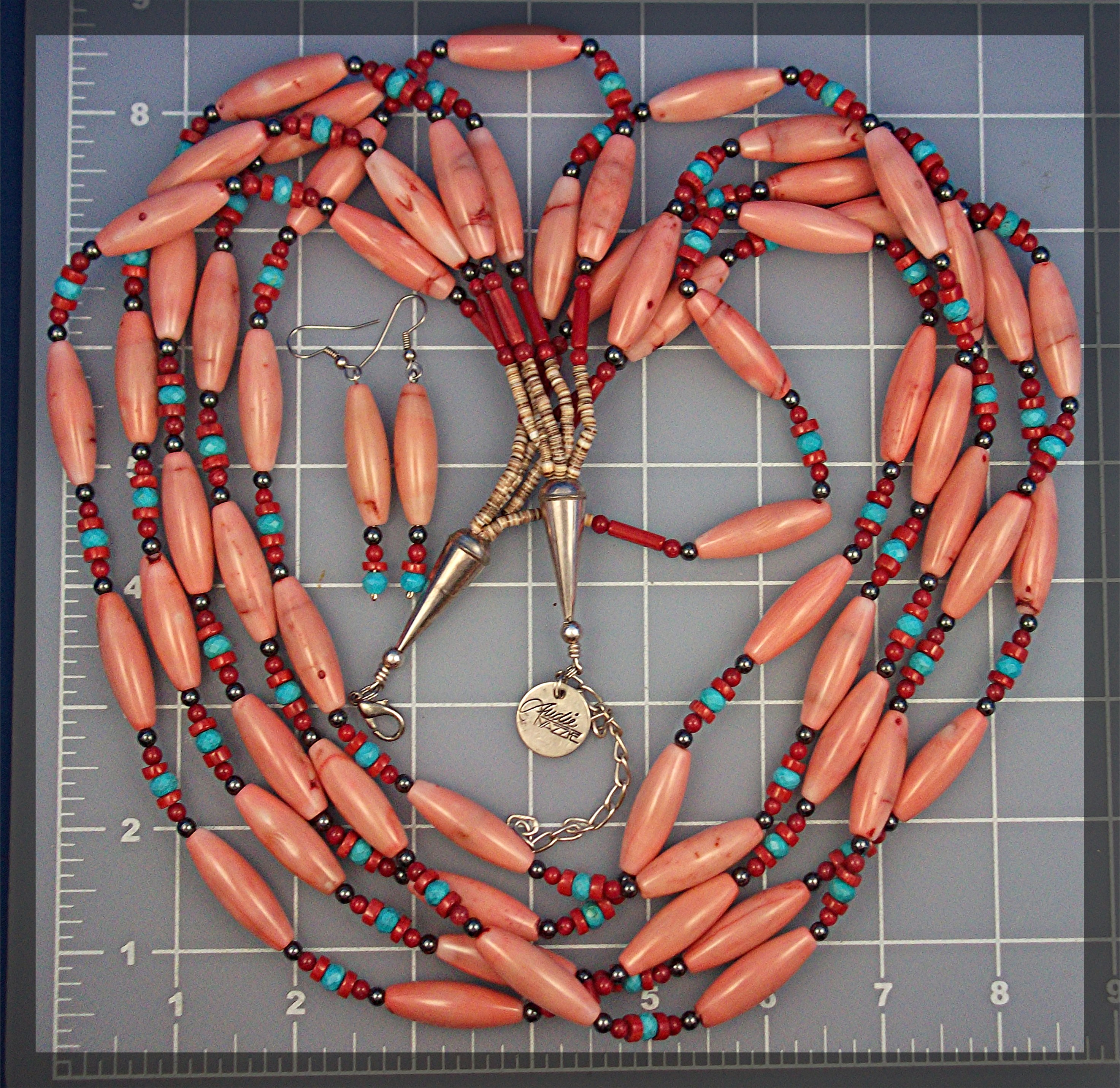 Necklace Pink Red Coral Turquoise Hematite AUDIE YAZZIE