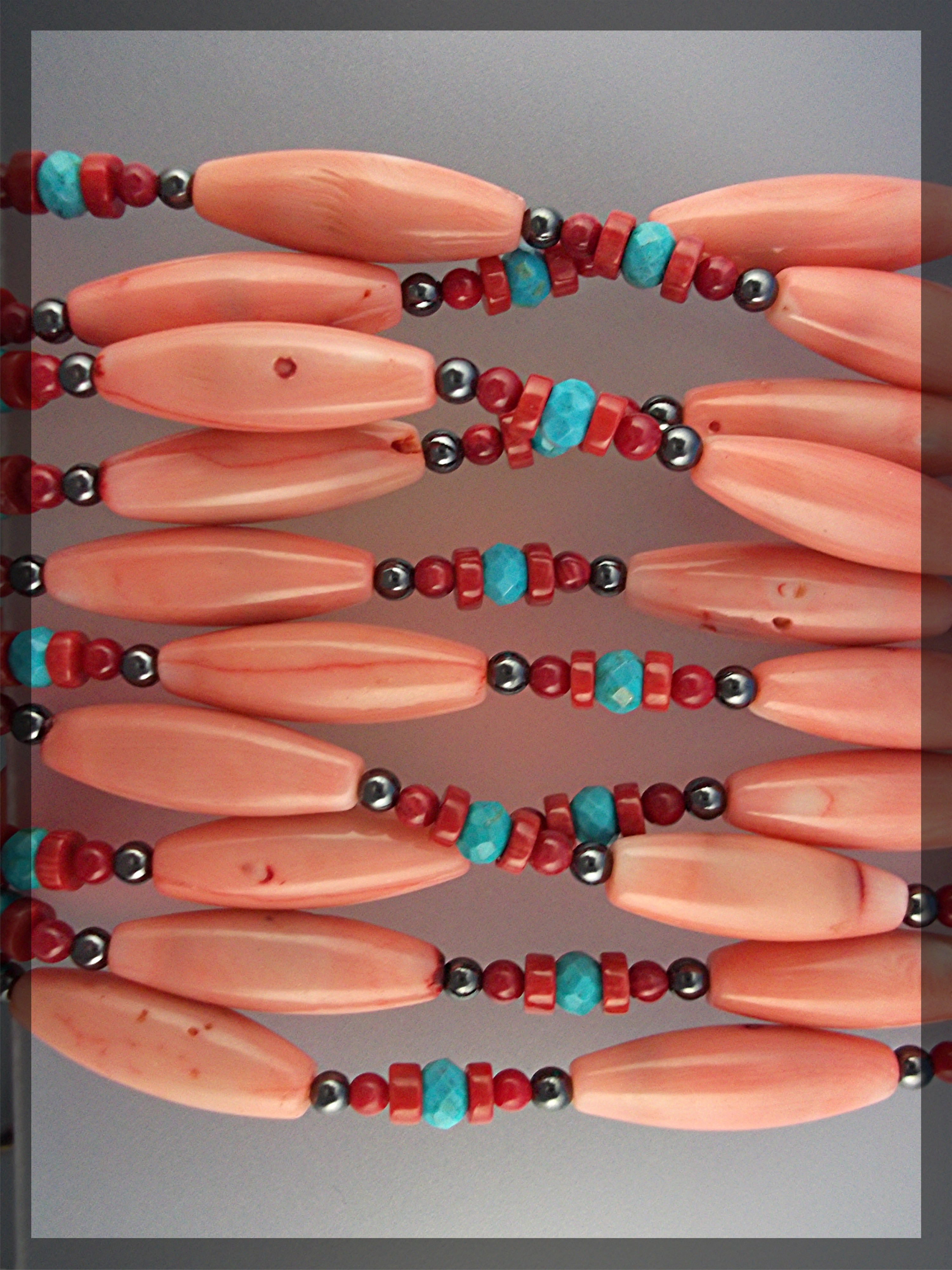 Necklace Pink Red Coral Turquoise Hematite AUDIE YAZZIE