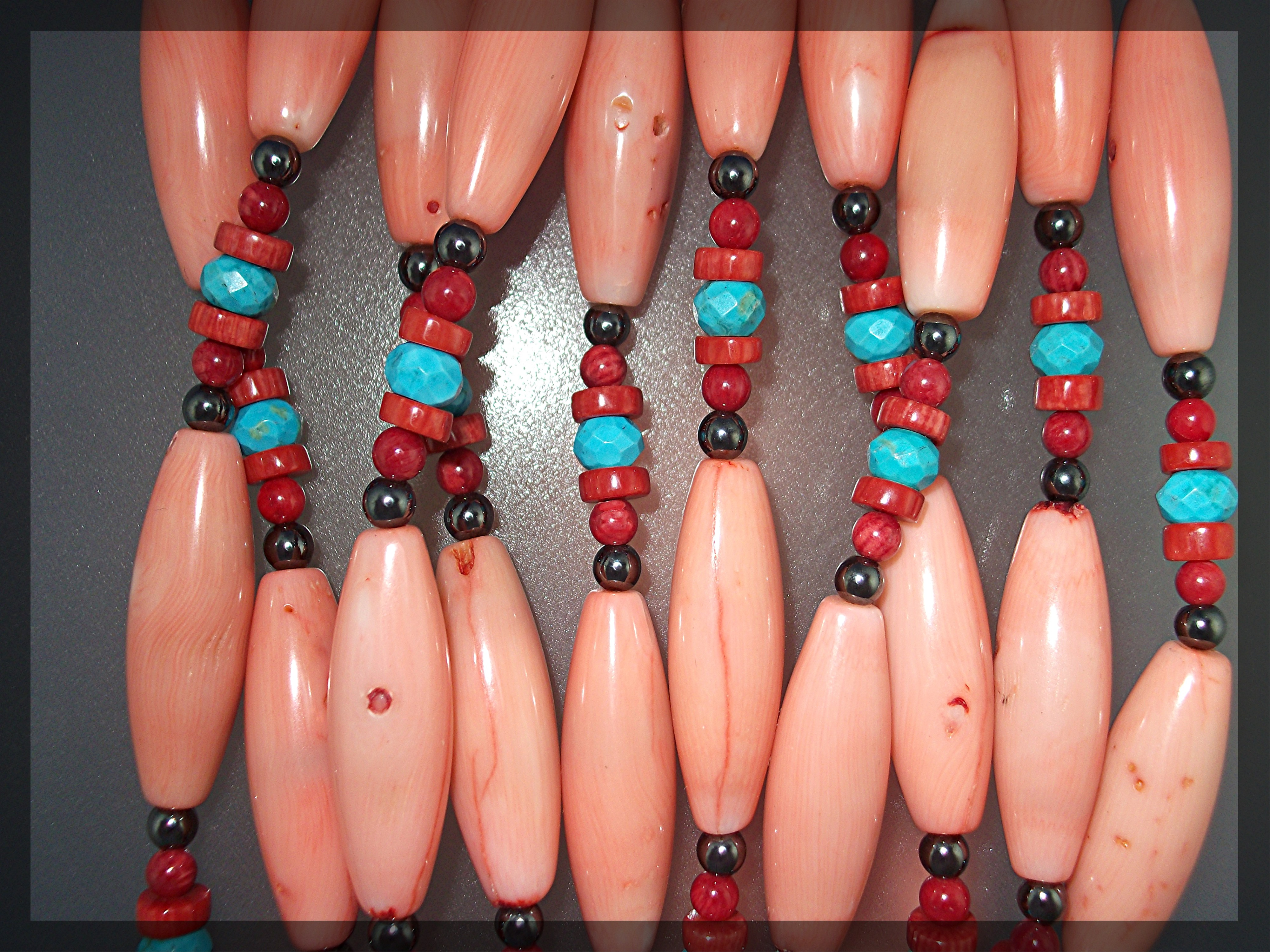Necklace Pink Red Coral Turquoise Hematite AUDIE YAZZIE