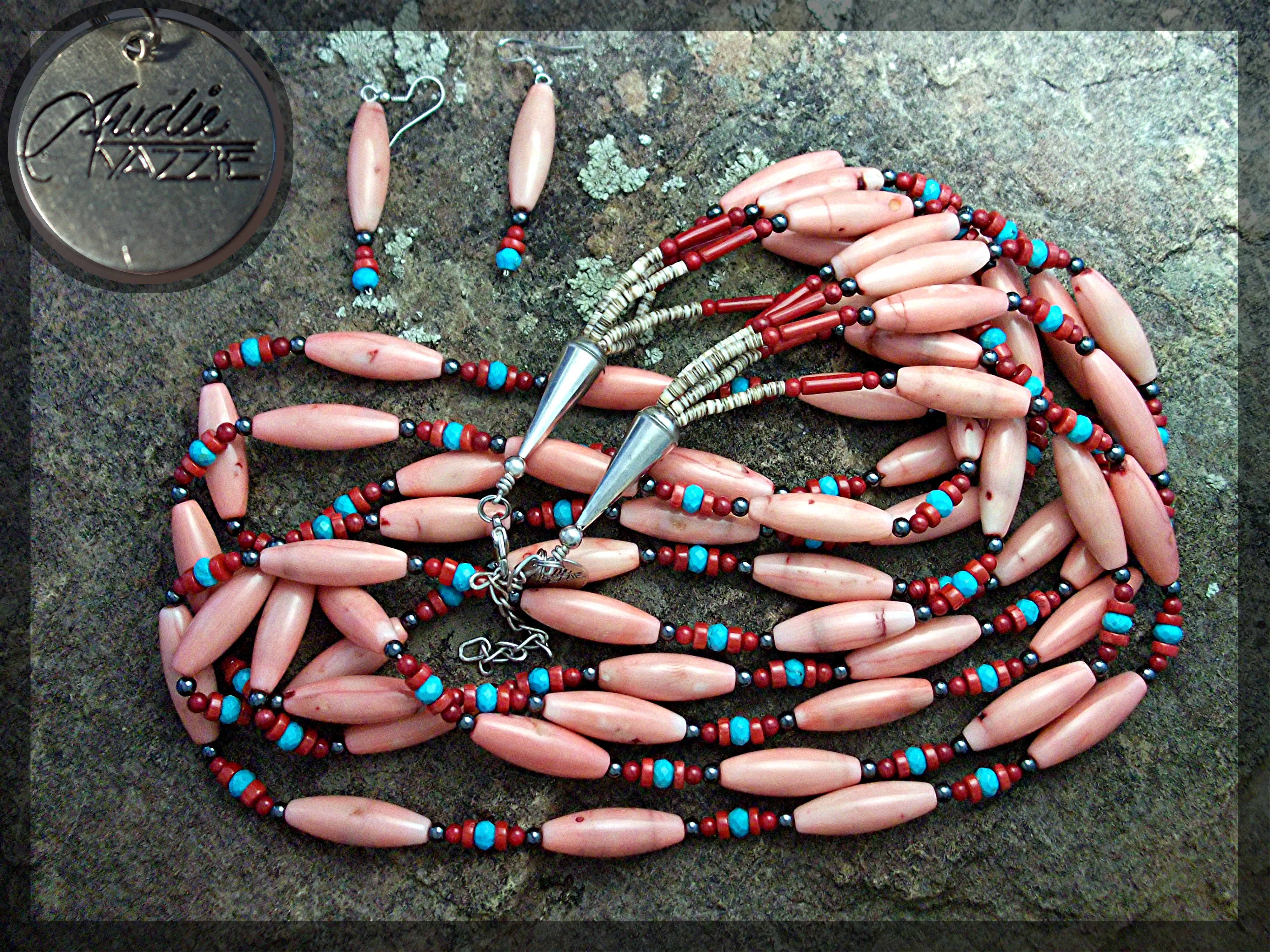 Necklace Pink Red Coral Turquoise Hematite AUDIE YAZZIE