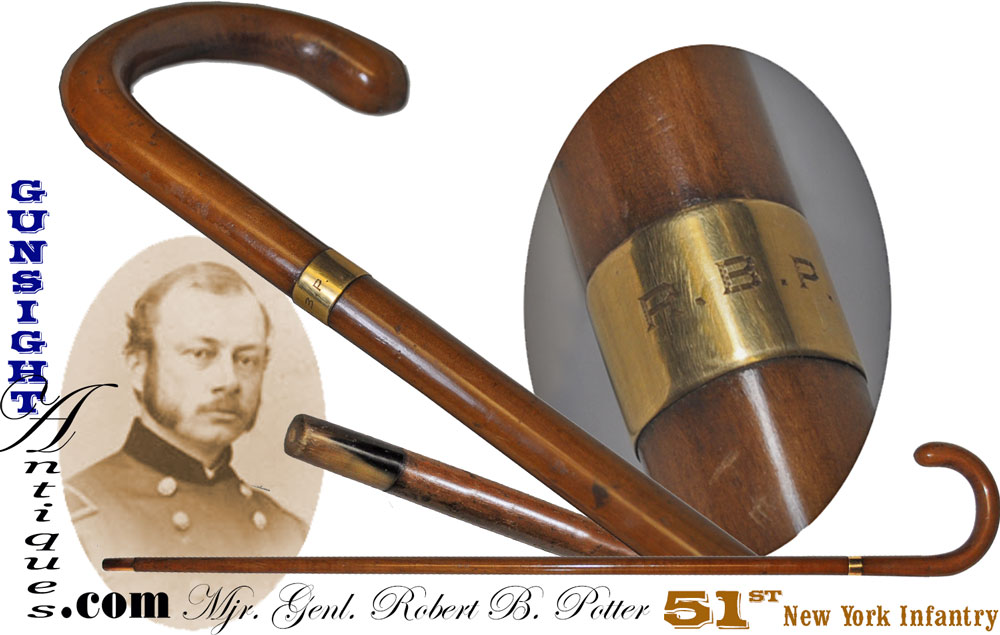 19th century walking stick of Mjr. Genl. Robert B. Potter – 51st New York Infantry