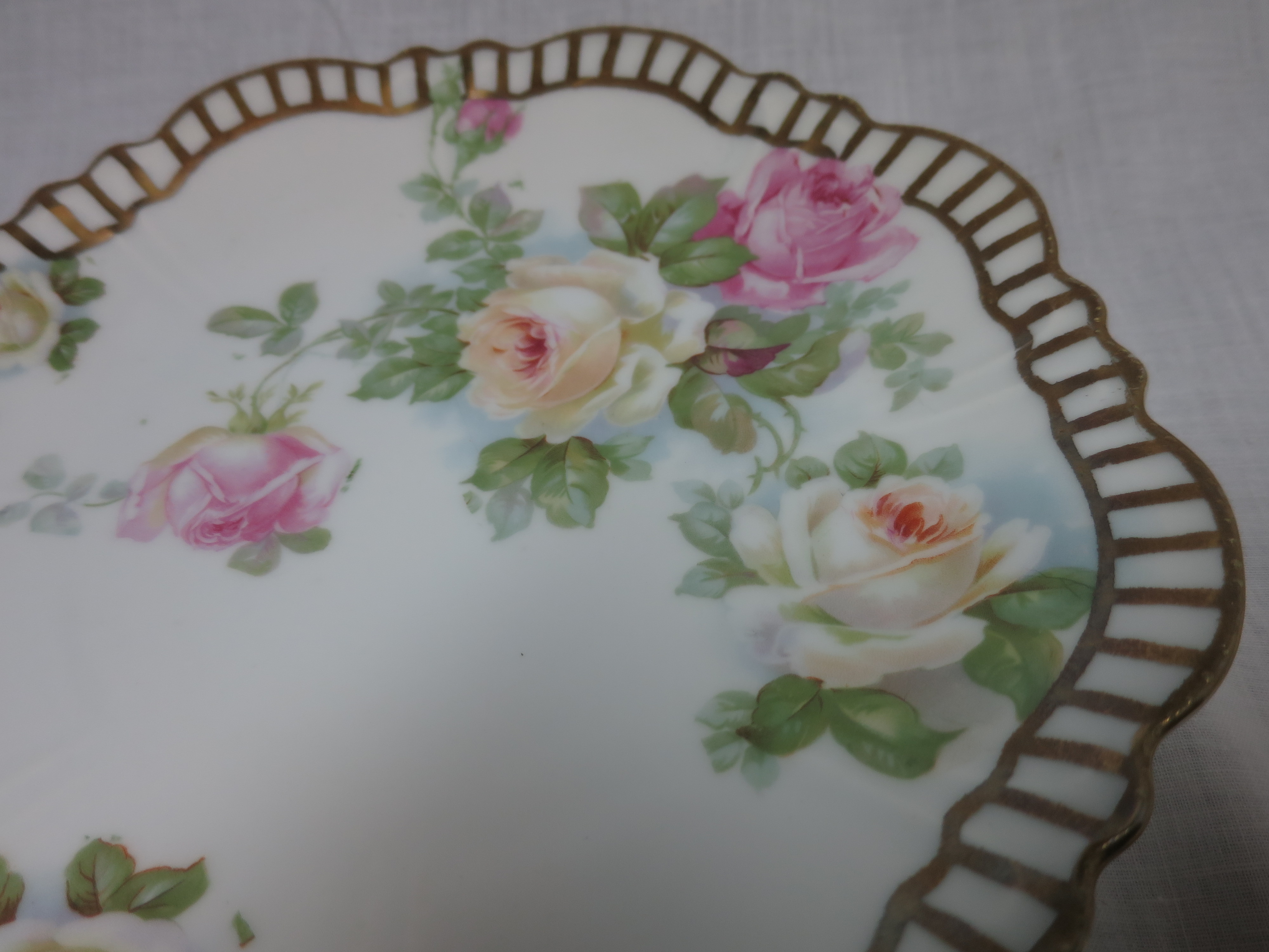 Selesia Germany Rose Plate Gold Trim 9 inch