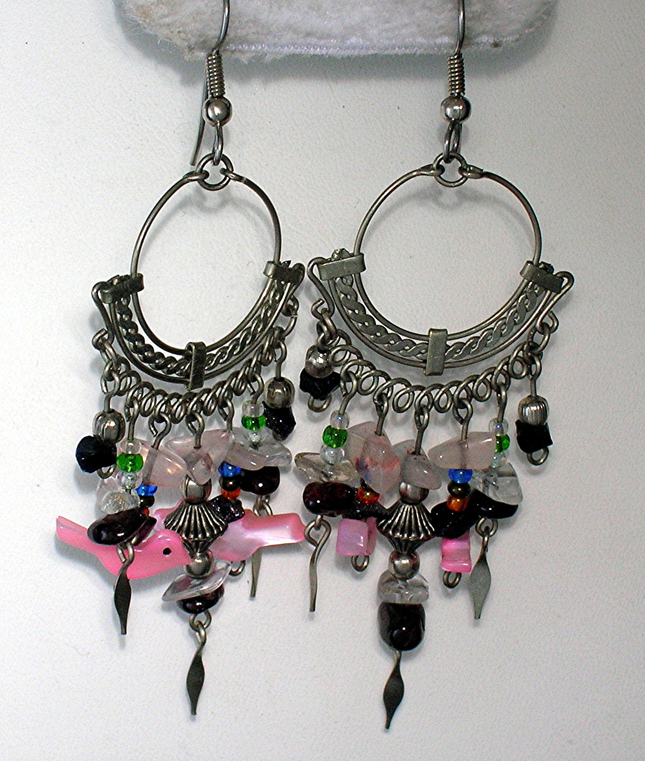 Silvertone Rose Quartz Bird Earrings