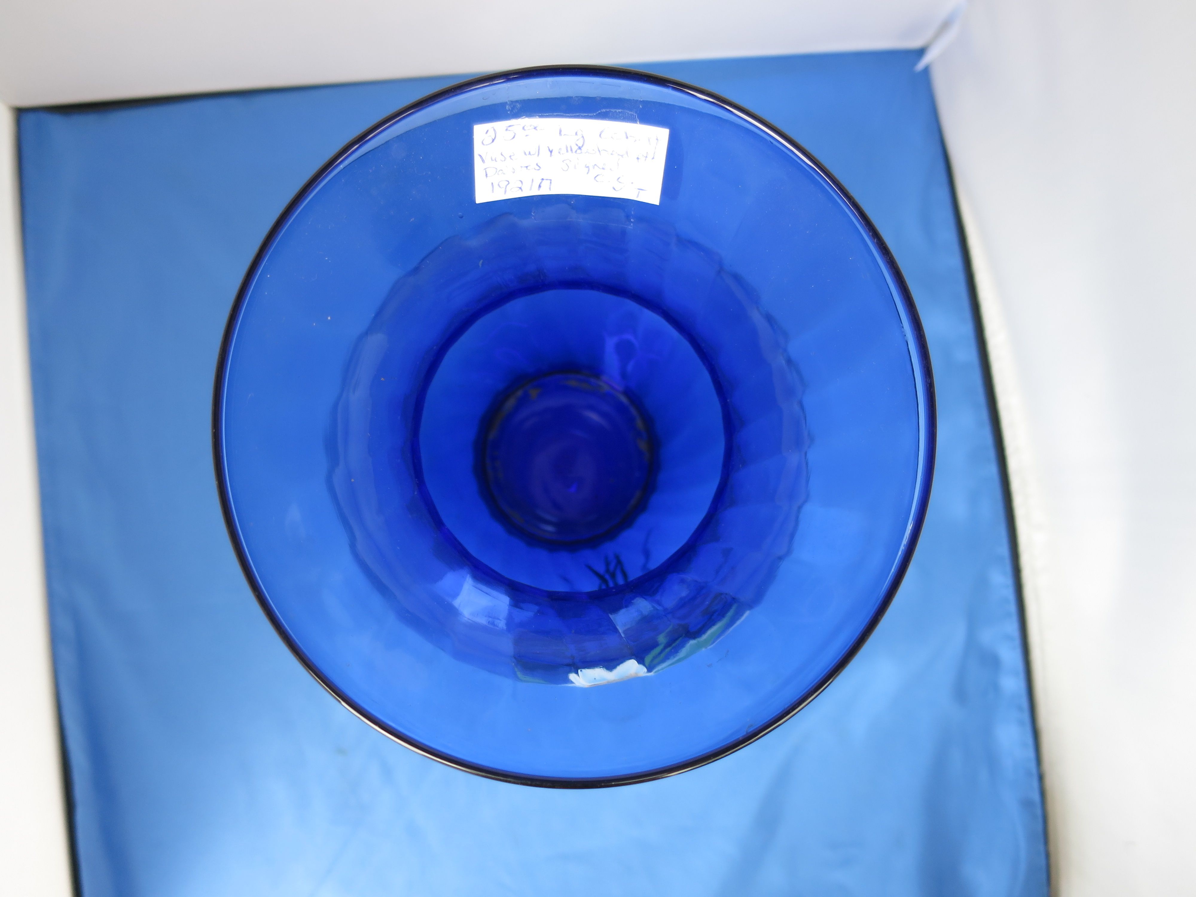 Cobalt Blue Vase Hand Painted Daisy Signed