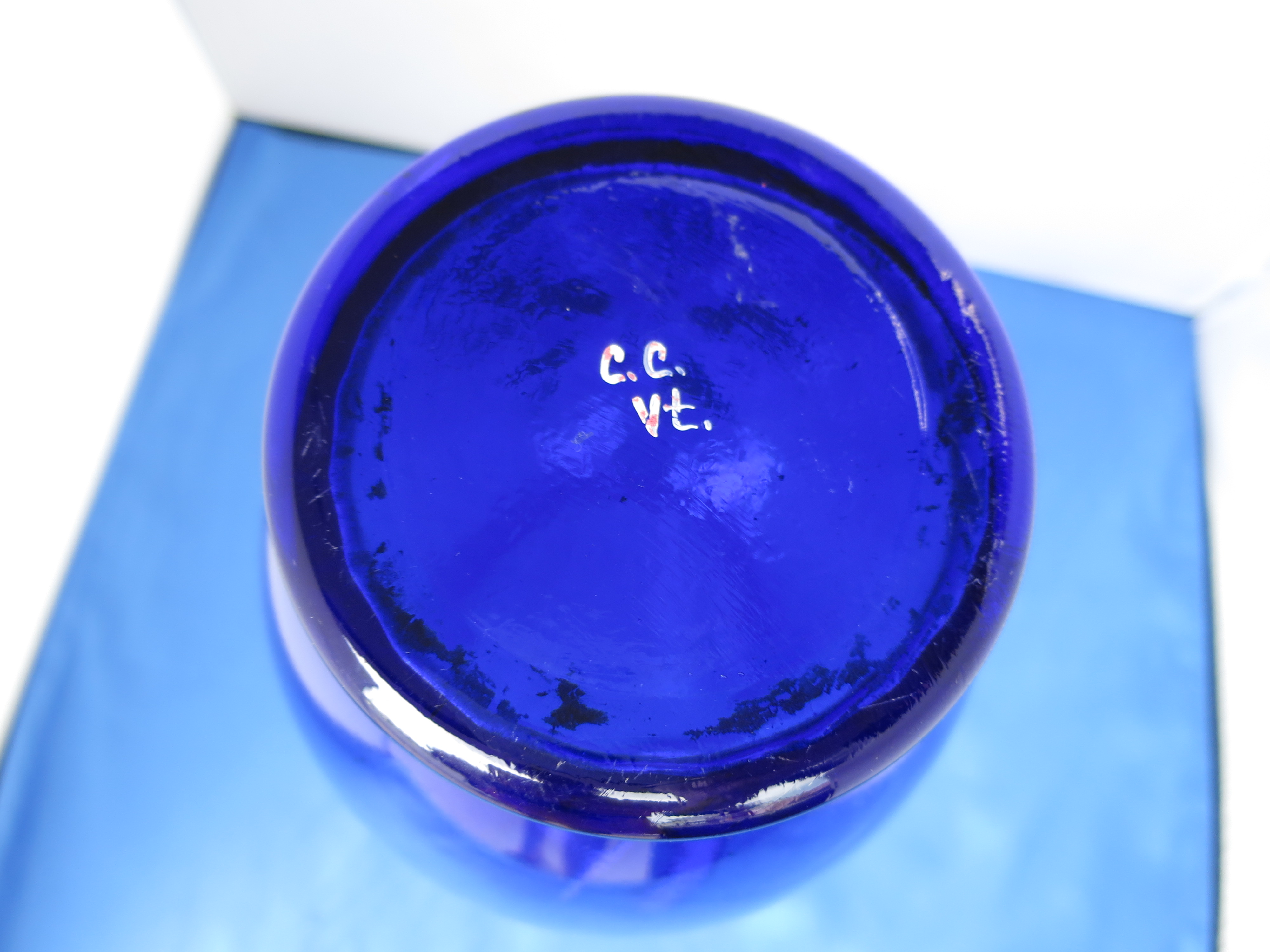 Cobalt Blue Vase Hand Painted Daisy Signed
