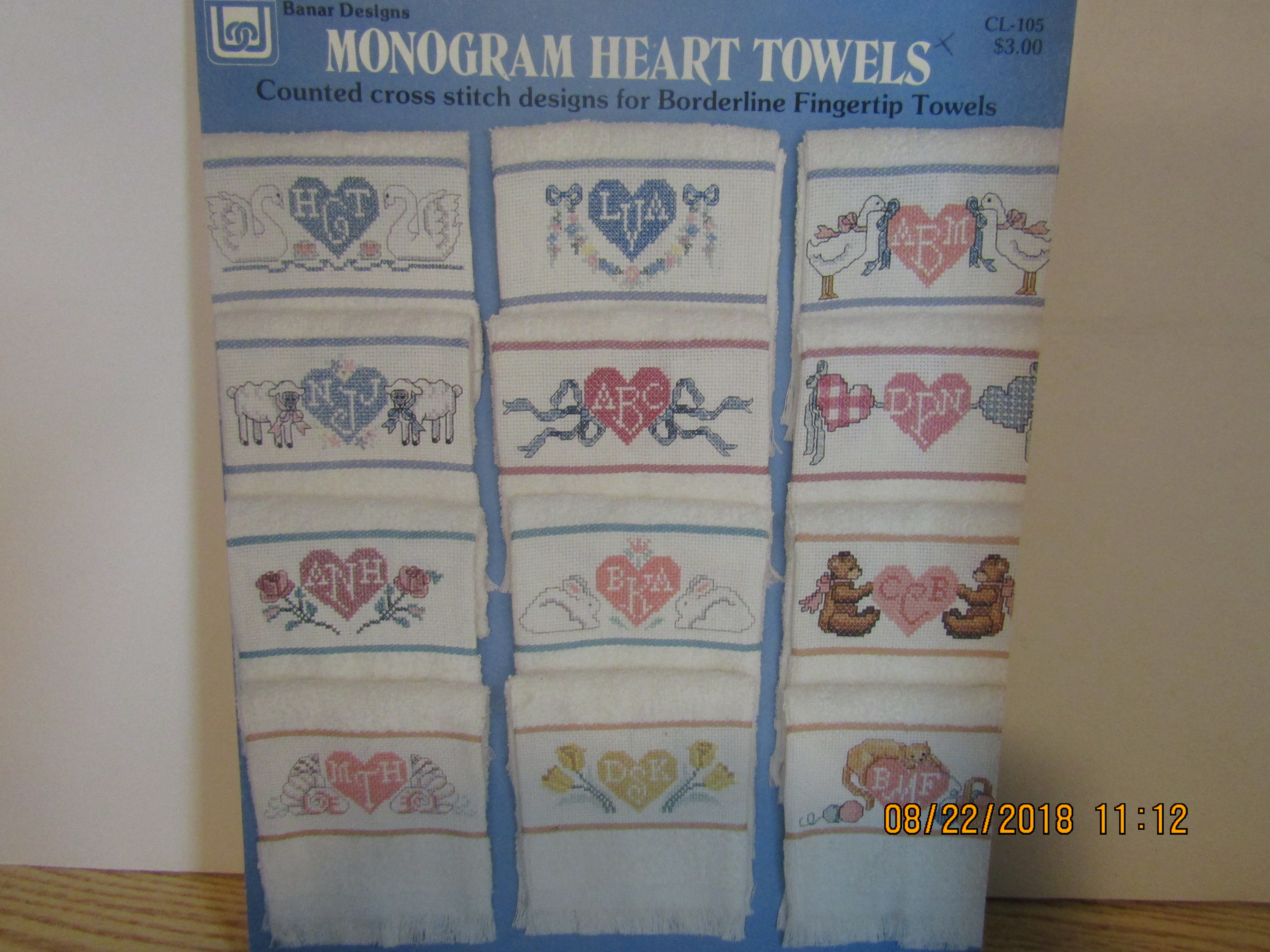 Banar Designs Cross Stitch Monogram Heart Towels #105